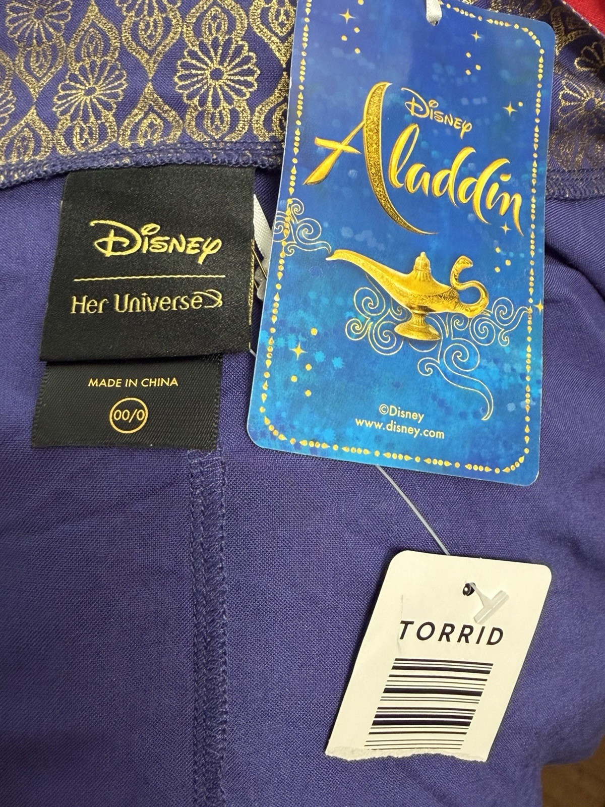 NEW Torrid Disney Aladdin Rug Print Satin Kimono Open Front Top Jacket Size 0/00