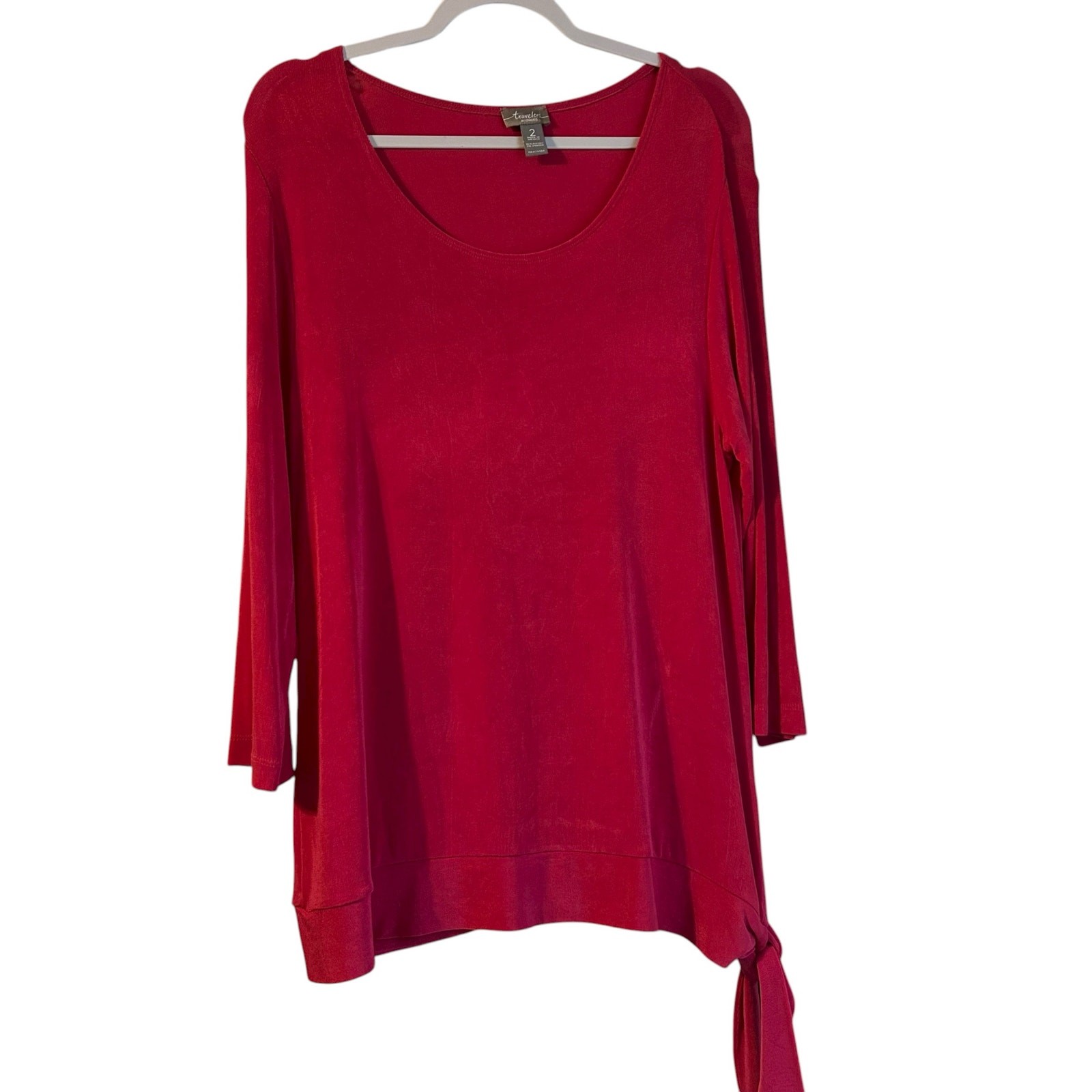 Travelers by Chico’s Top Sz 2 Fuchsia Pink 3/4 Sleeve Tie at Hip Office Casual