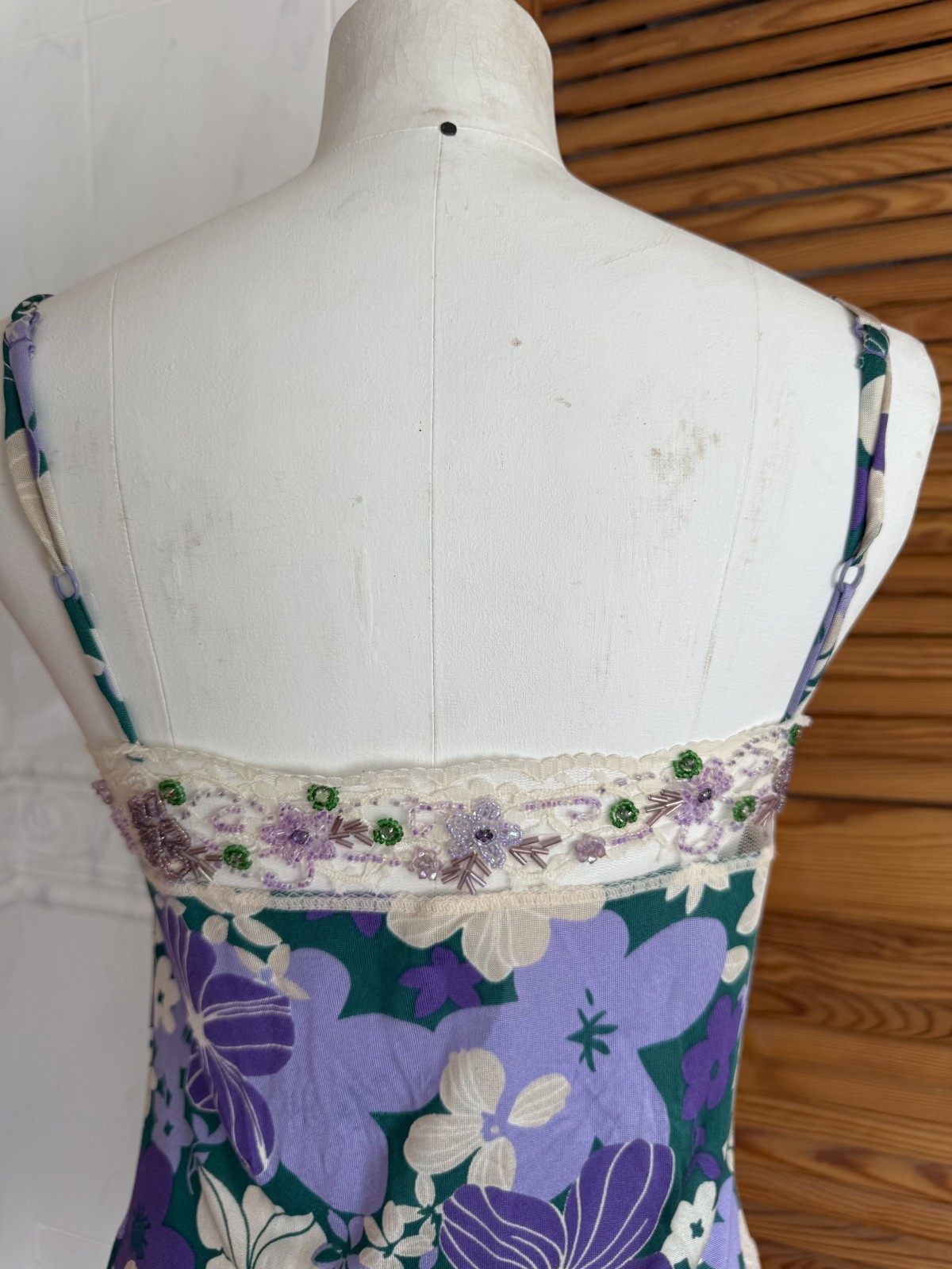 Italian Designer Green & Purple Floral Embellished Cami Top L