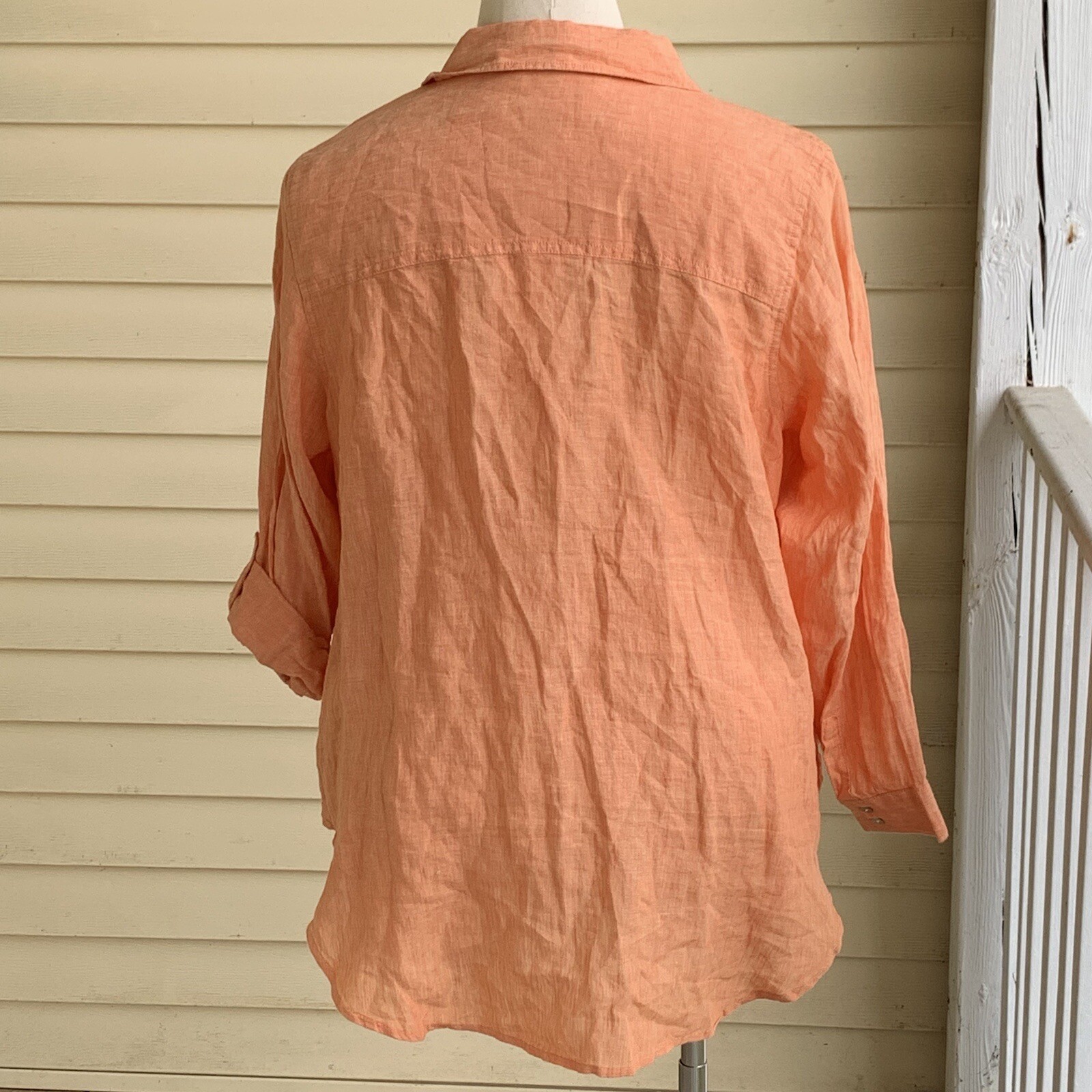 NWT Sigrid Olsen 100% Linen Button Up Blouse Plus 1X Roll Tab Sleeves Coral Top