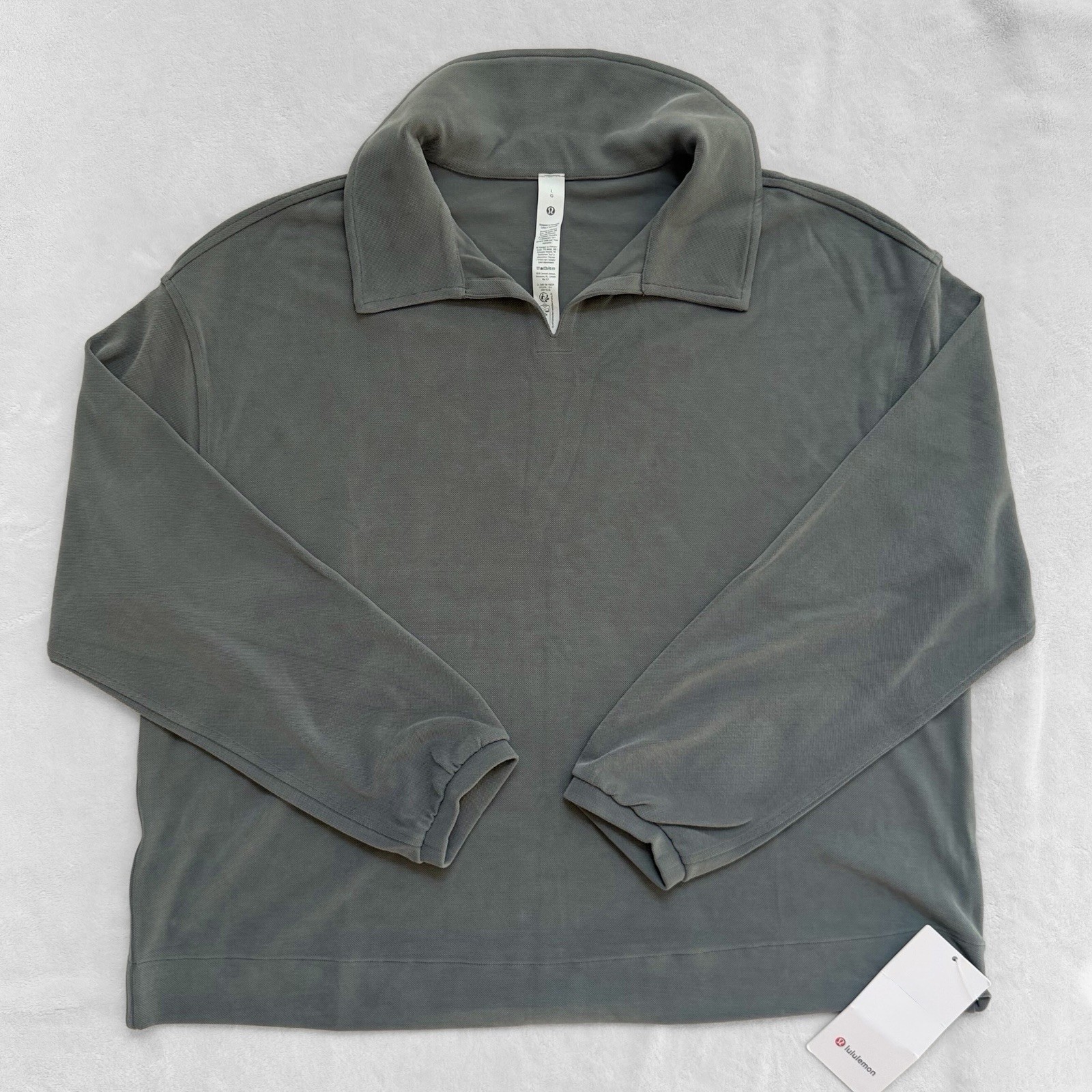 NWT Lululemon Softstreme Pique Oversized Polo Long Sleeve Palm Deco Size L