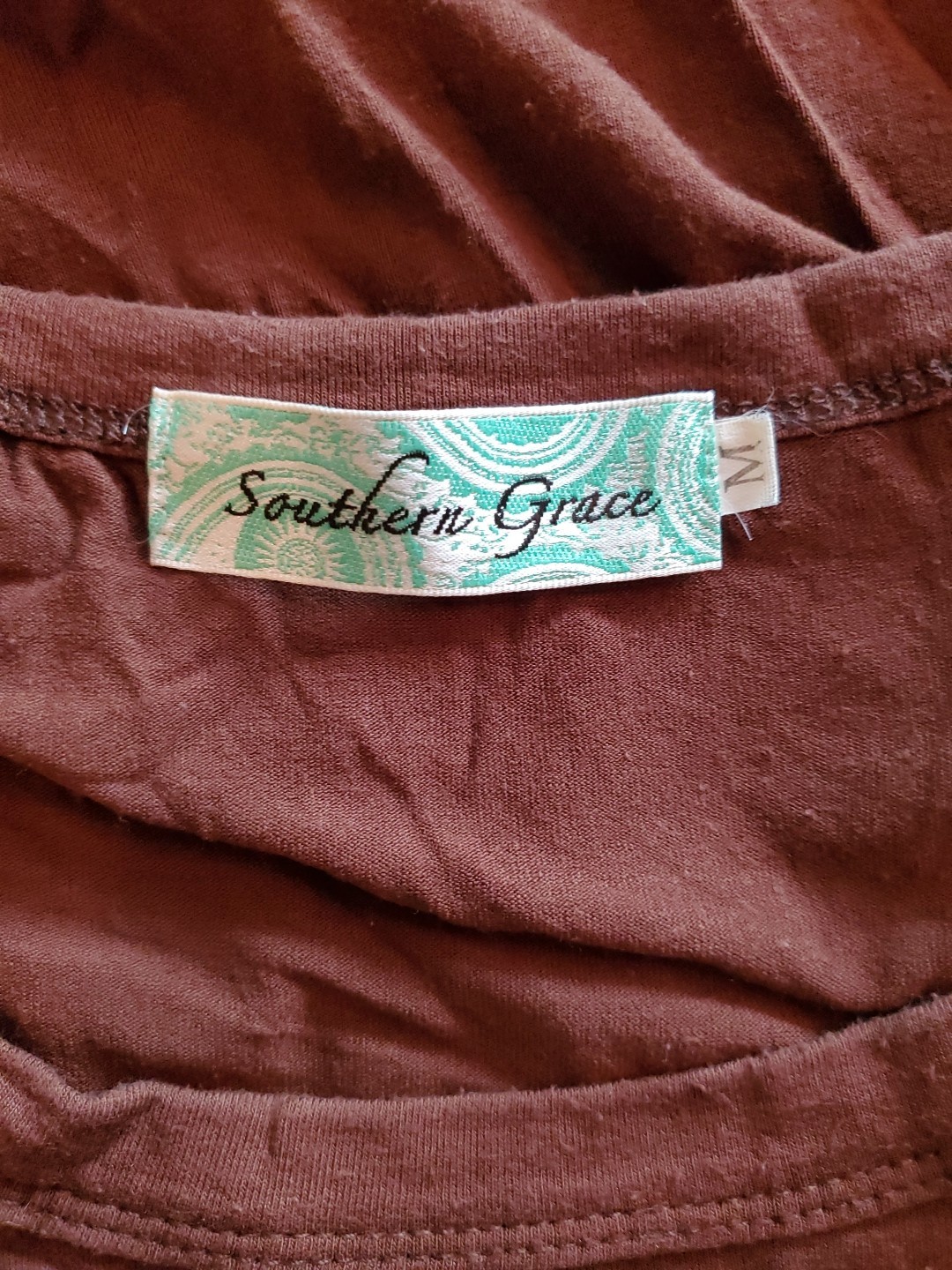 Southern Grace Womens Top Sz MEDIUM Brown 3/4 Sleeve Cotton/poly/spandex…