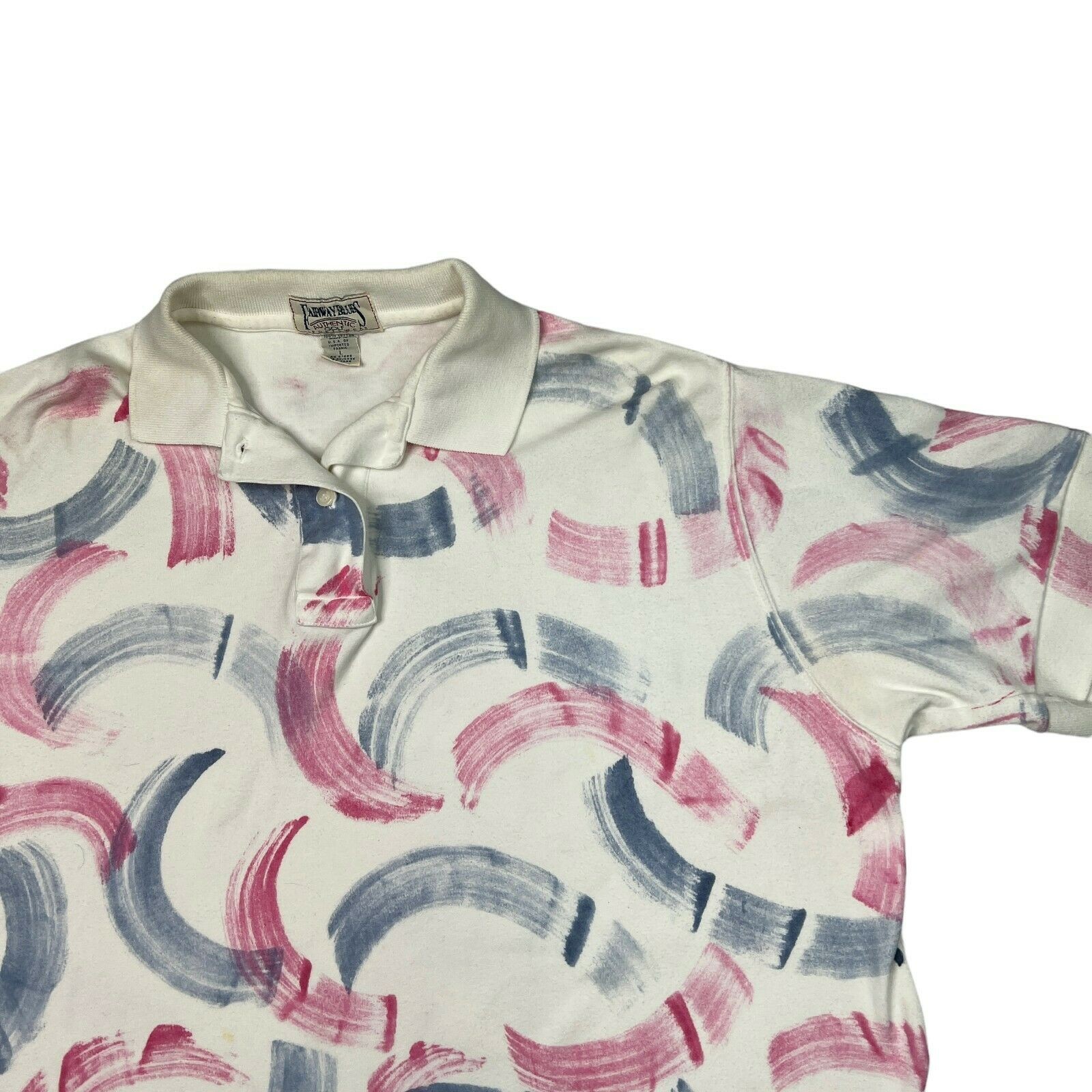 Fairway Blues VTG 90s Paint Brush Strokes Short Sleeve Polo Shirt Womens Large