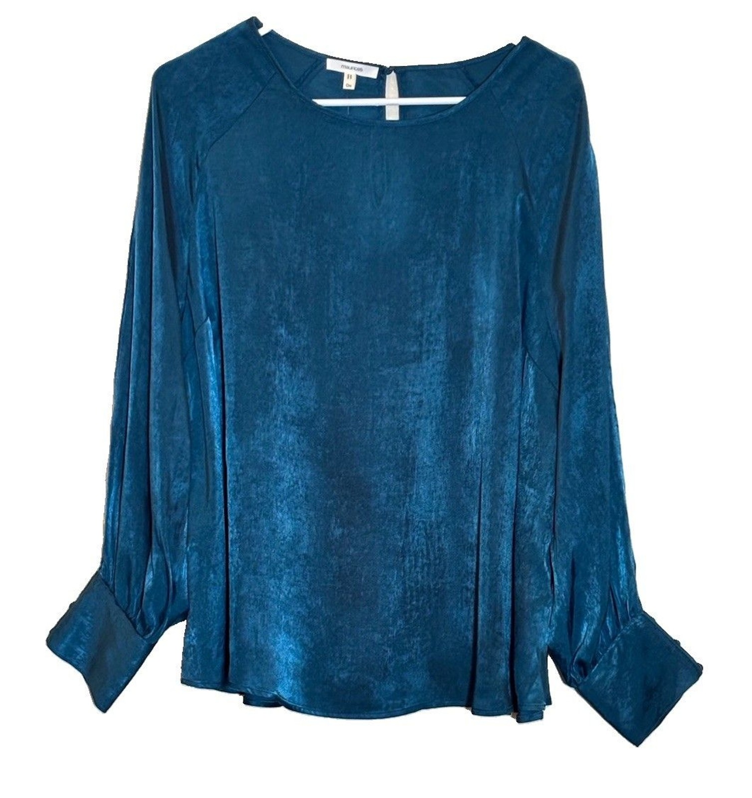 Maurices Women’s Fallon Satin Blouse Split Relaxed Pullover Blue 0X