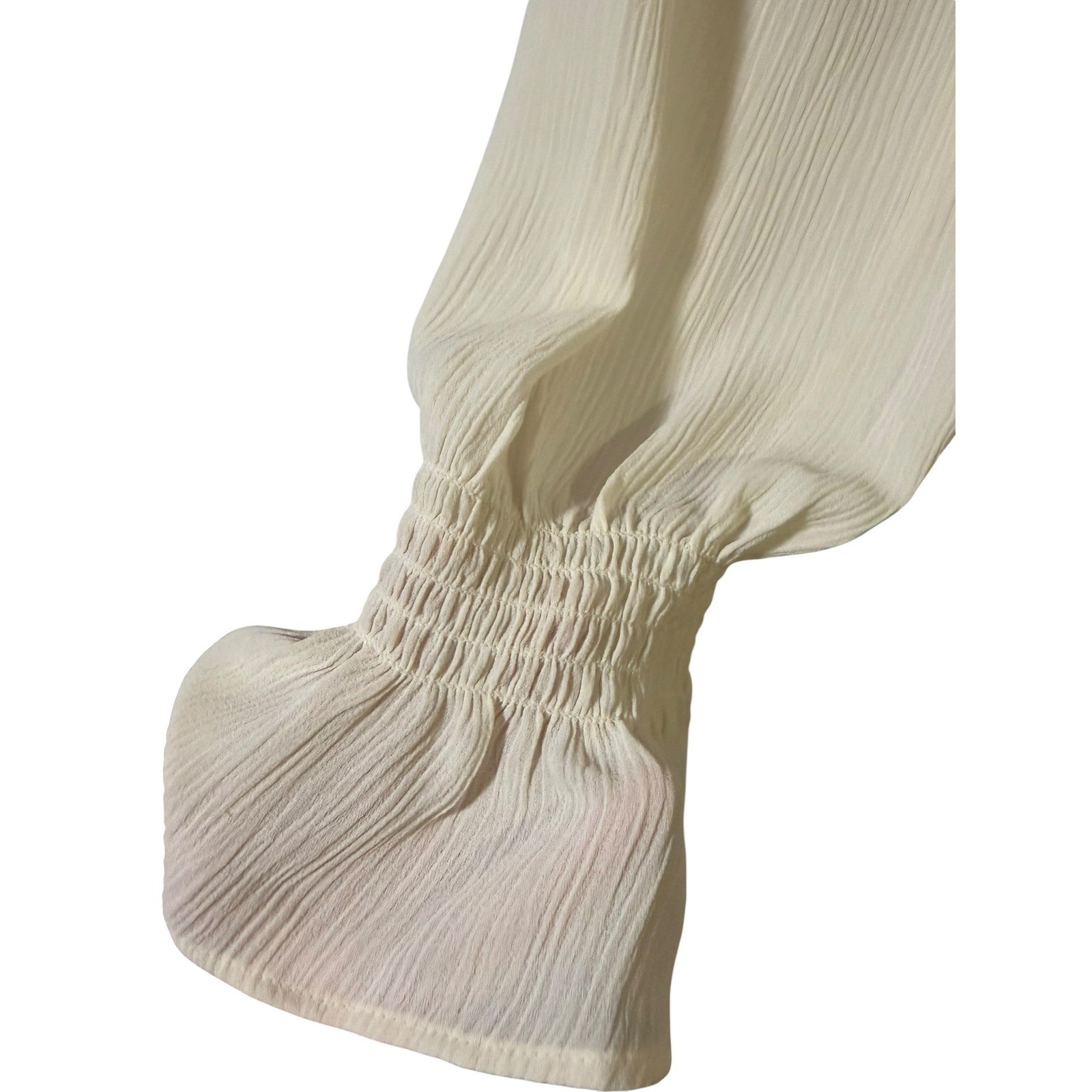 Loft Size Large Petites Ivory Pleated Ruffle Neck Smocked Cuff Blouse