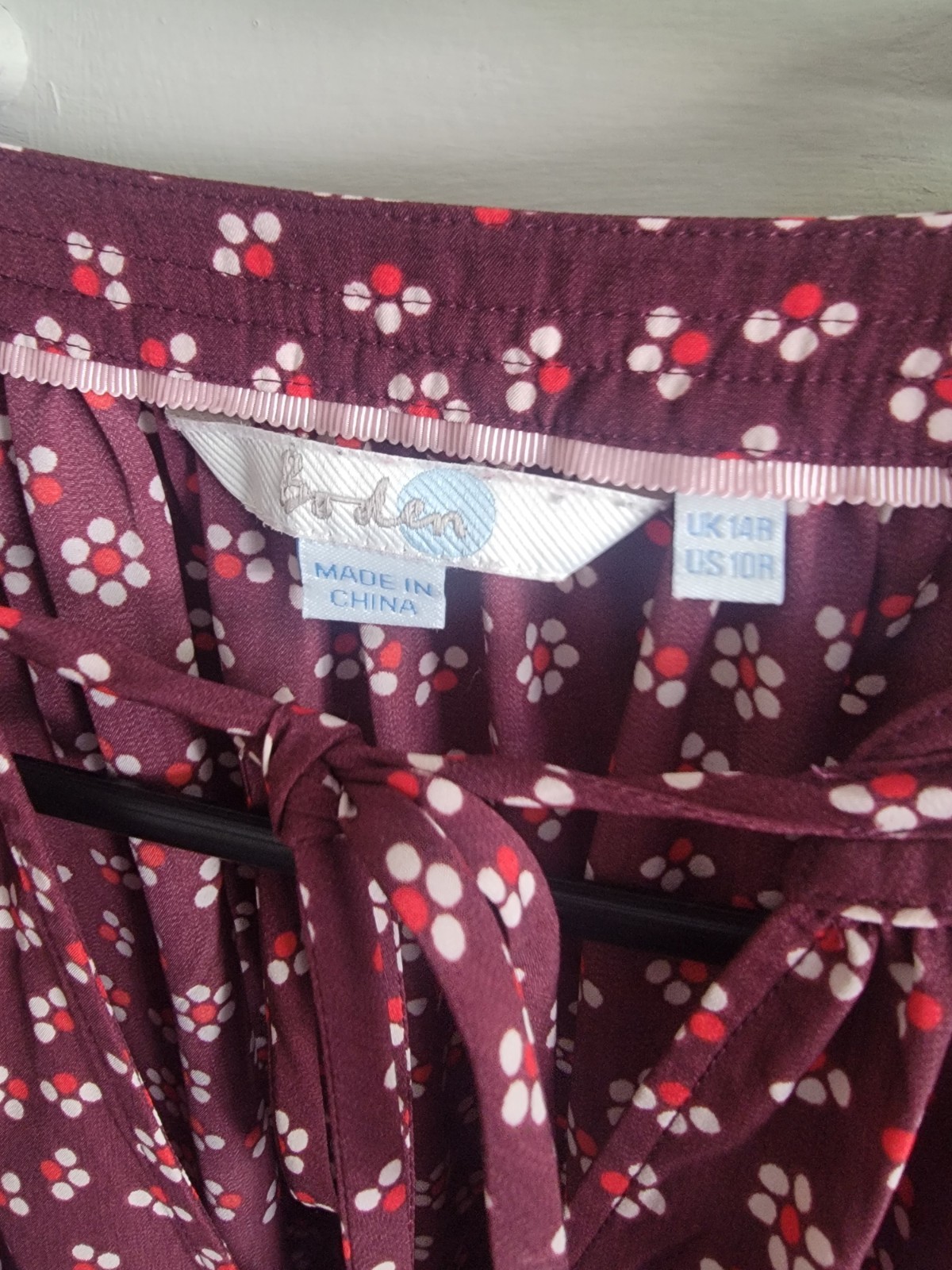 Boden Women’s Maroon Floral Blouse Flouncy US 10 Boho Work Cottage Peasant EUC