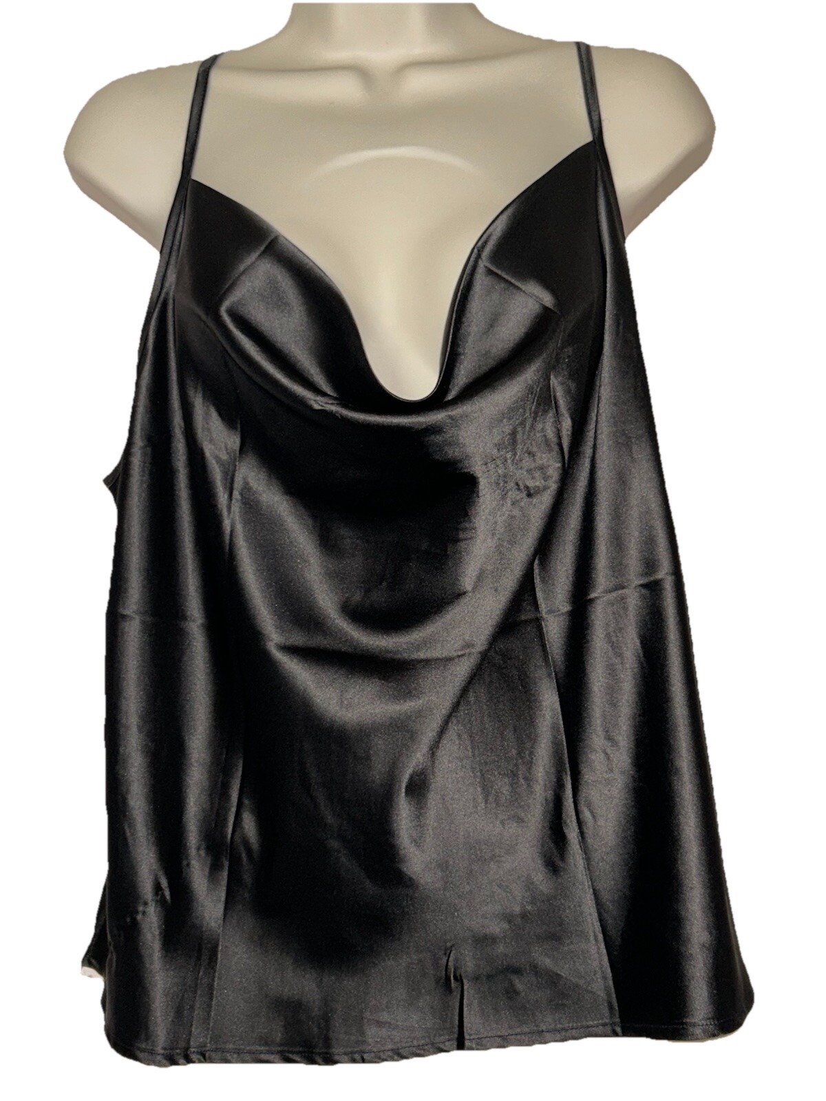 SIMPLEE Shirt Scoop Silky Black Adjustable Strap Woman Plus Size 2X or XXL