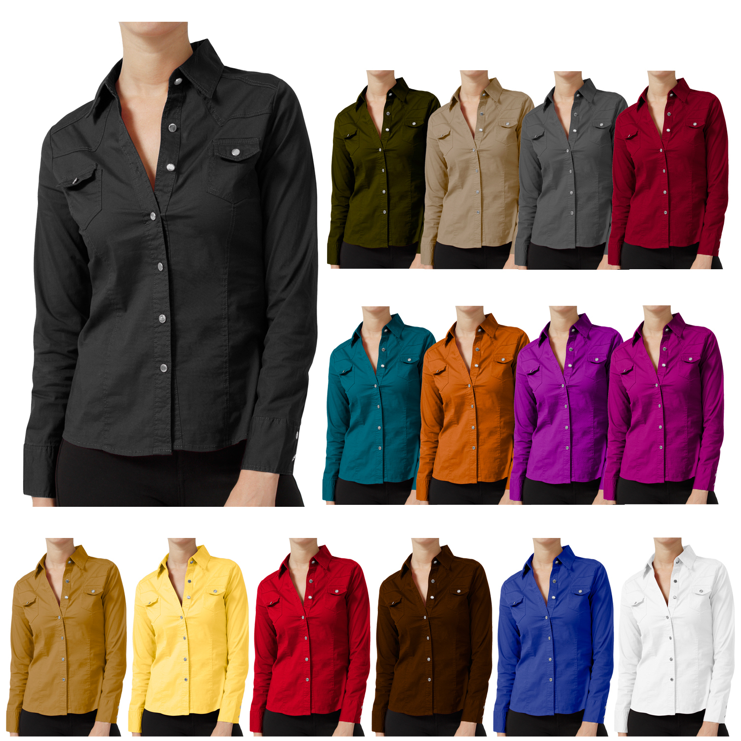 NE PEOPLE Women Long Sleeve Western Button Down Shirt-NEWT17