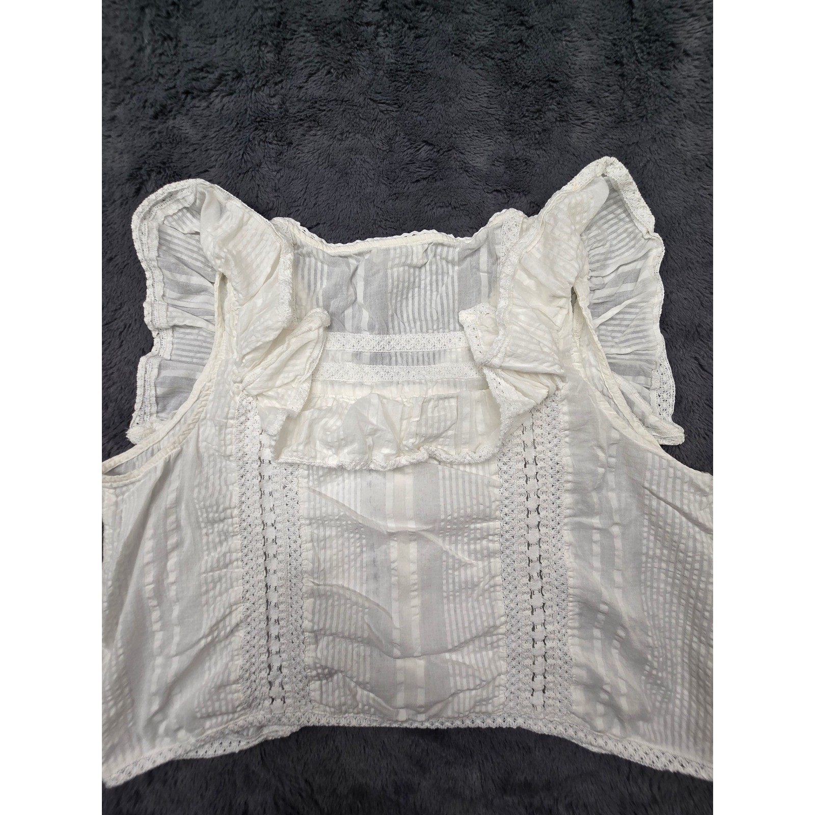 Amaaya White Ruffle Crochet Lace Sleeveless Button Down Top XL Boho Cotton