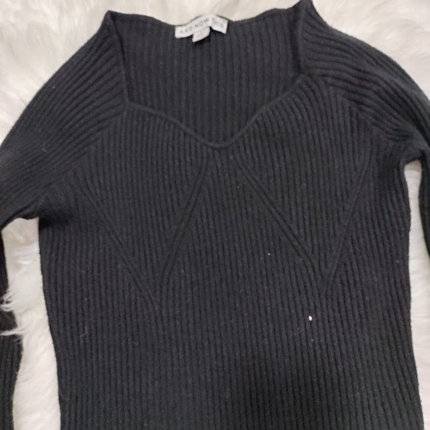 And Now This Womens Black Ribbed Long Sleeve Knit Top L