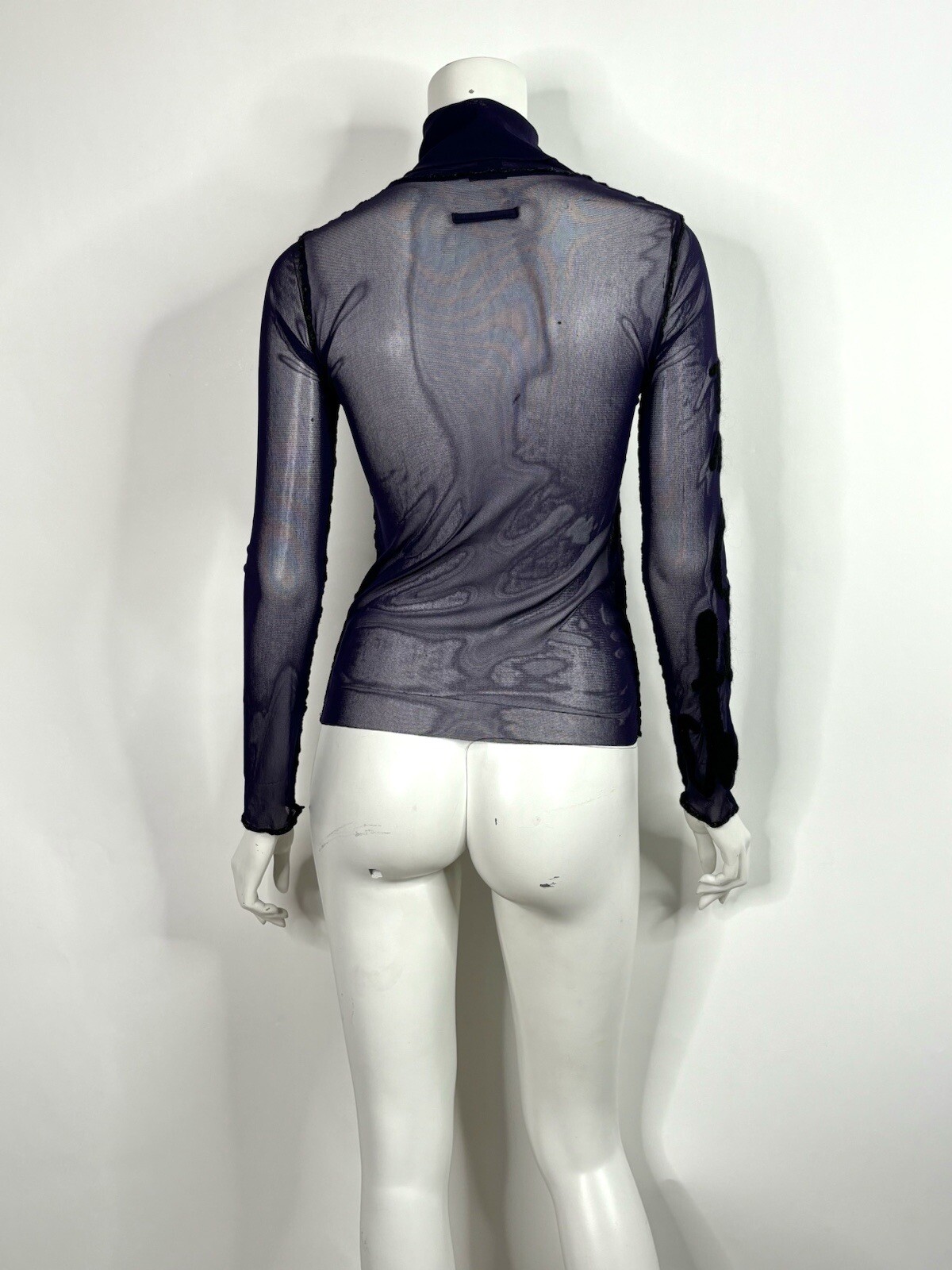 Vtg Jean Paul Gaultier Purple Script Sheer Mesh Top 40 S
