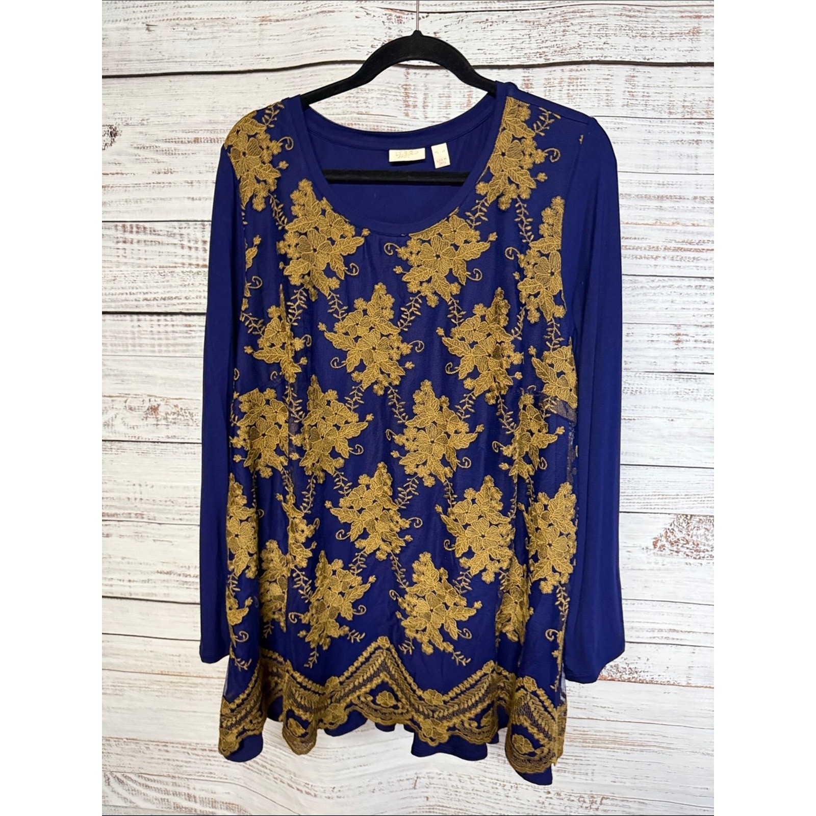 Logo Lavish by Lori Goldstein Embroidered Tunic Top XL