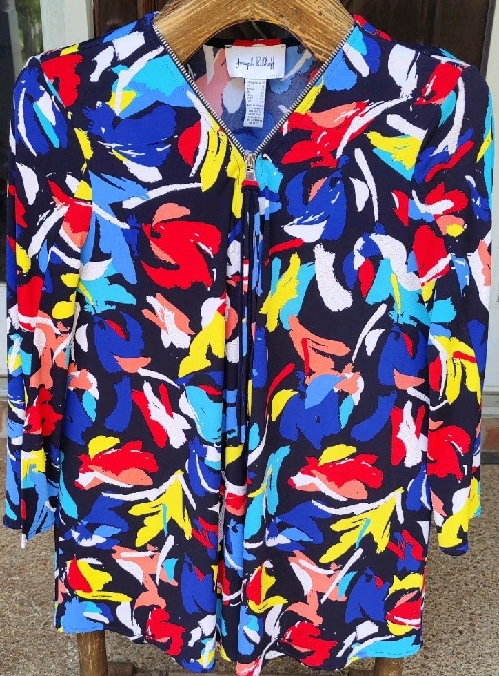 NWOT Joseph Ribkoff Abstract Brush Stroke Zip Neck Tunic Women 12 Polyster Blend