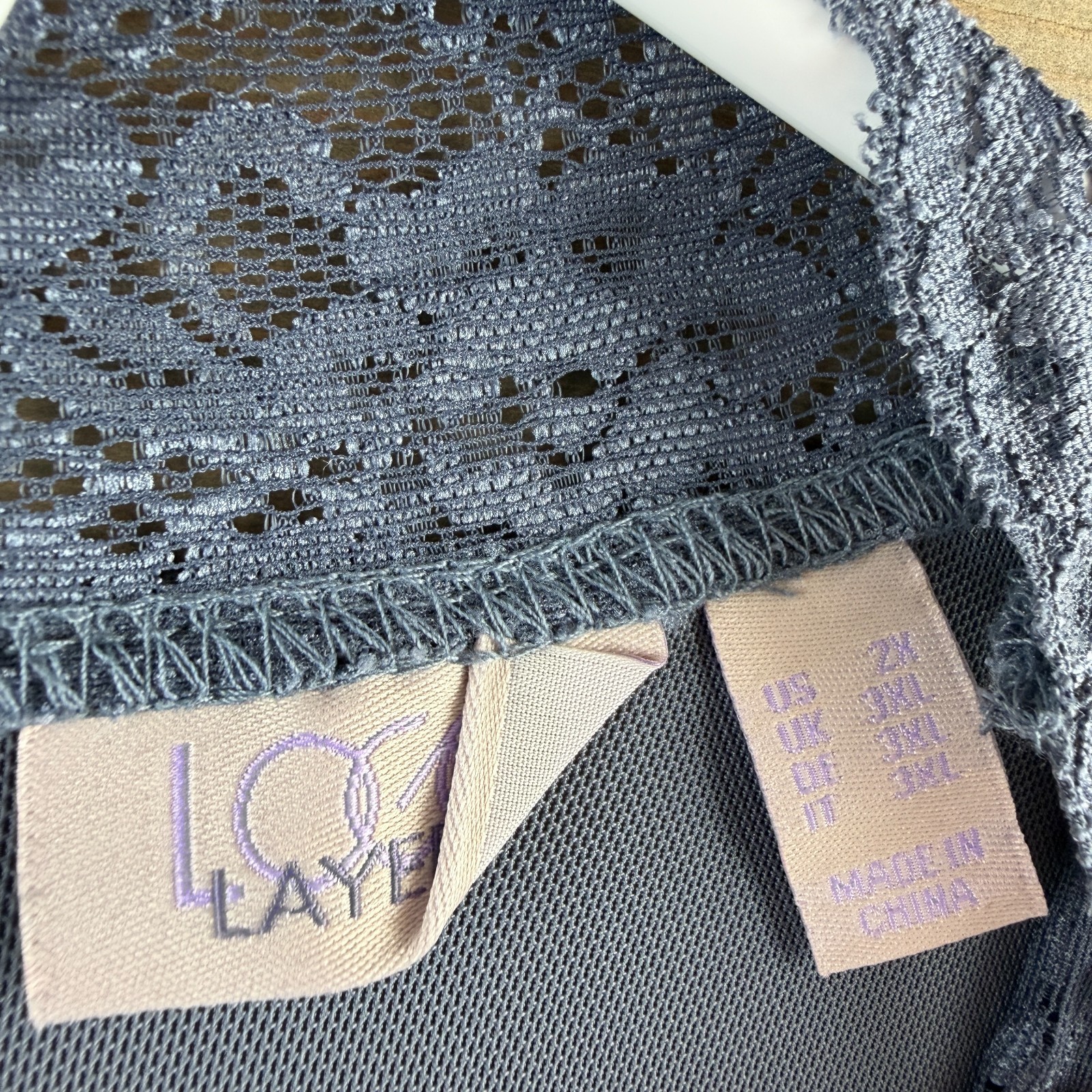 Logo Layers By Lori Goldstein Long Sleeve Lace Neckline Nylon Sheer Mesh Blue 2X