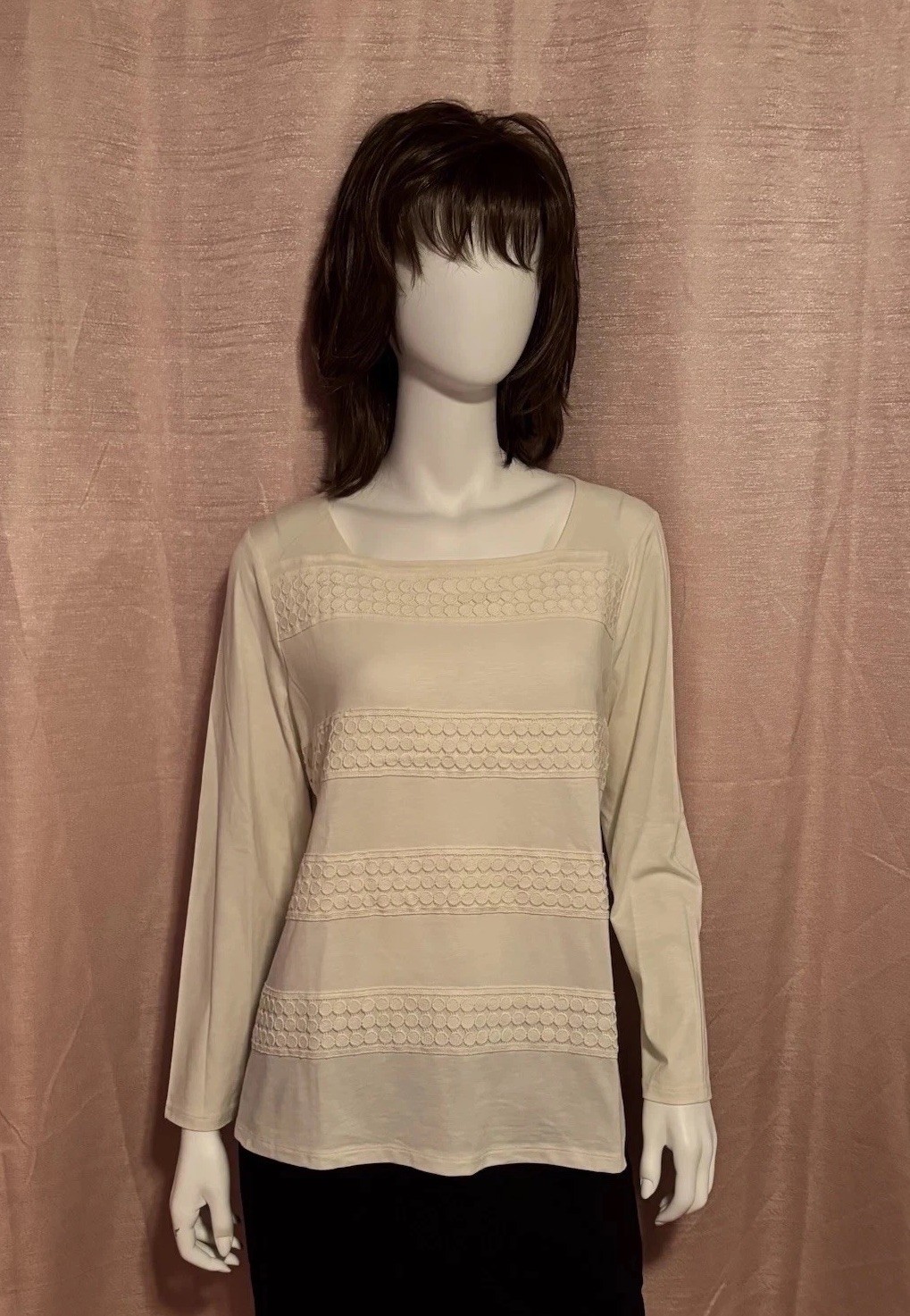 NWT Talbots Women’s Size 1XP Ivory Decorative Trimmed Cotton Blend Pullover Top