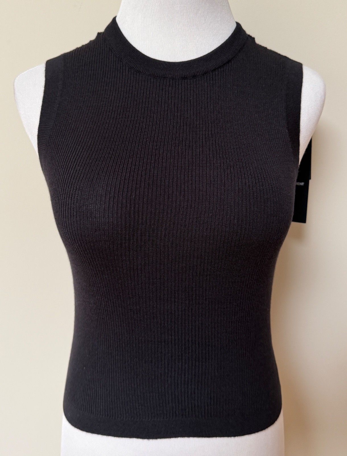 NWT Saint Laurent YSL Black Cashmere Wool Silk Rib Knit Sleeveless Top L $1490