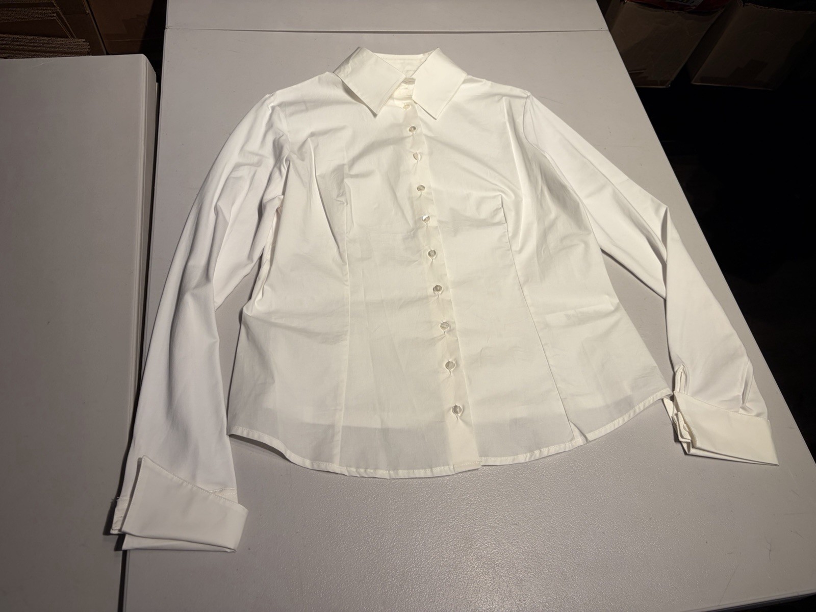 Anne Fontaine Top Women’s 44 White Armantine Long Sleeve Blouse Shirt Cotton