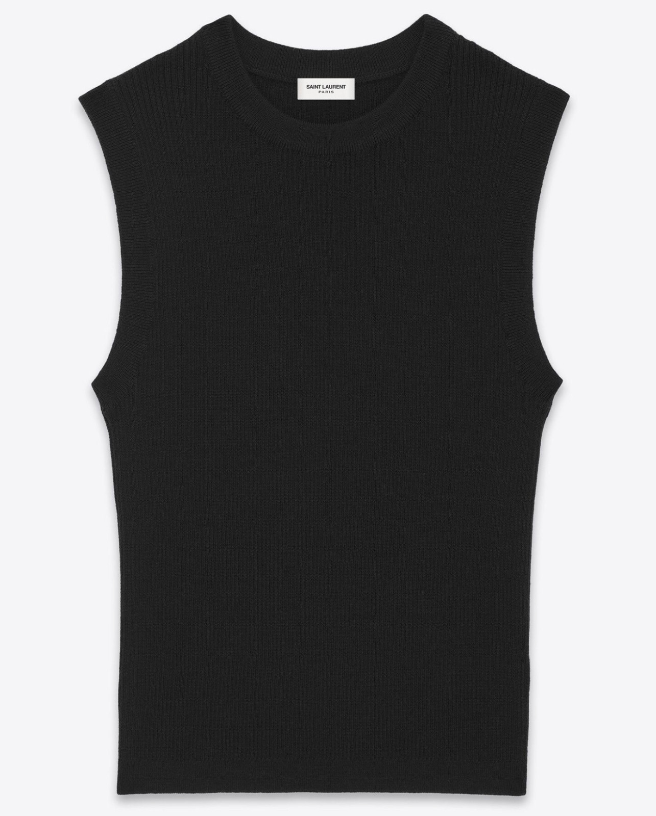 NWT Saint Laurent YSL Black Cashmere Wool Silk Rib Knit Sleeveless Top L $1490