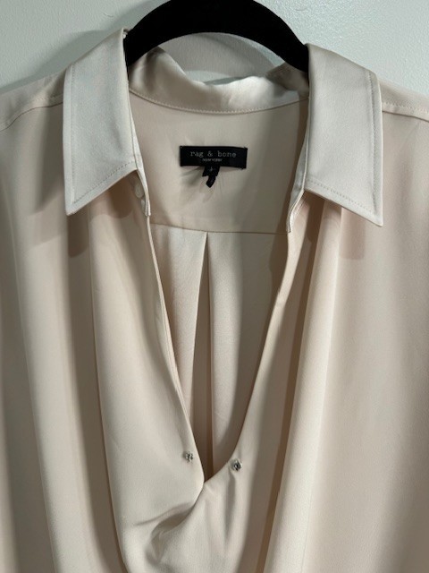 Rag & Bone ‘Phillipa’ Satin Drape Front Blouse SZ: Large NWOT – Classic Design