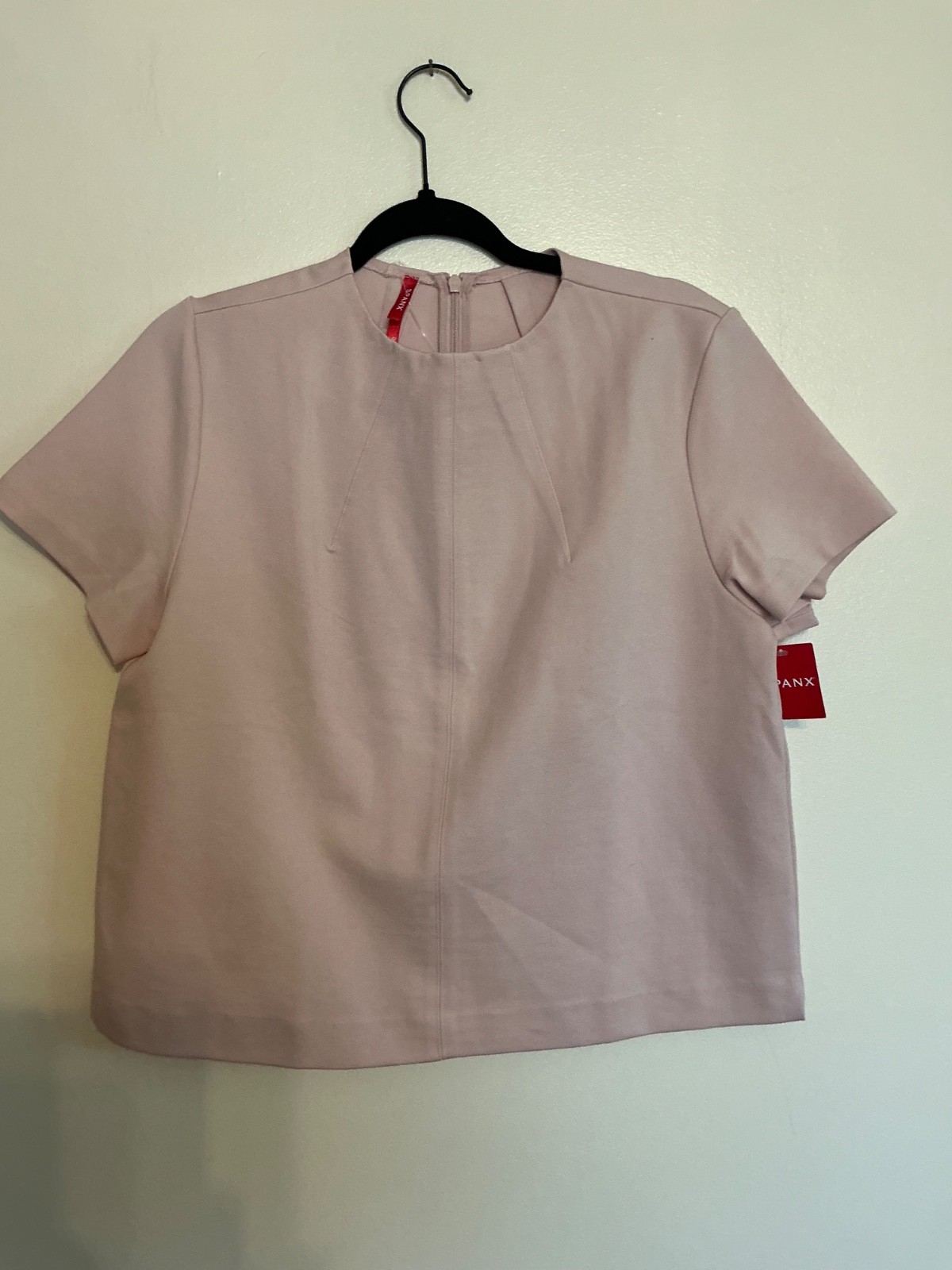 NWT spanx women’s L pale pink perfect funnel top short sleeve pointe knit new