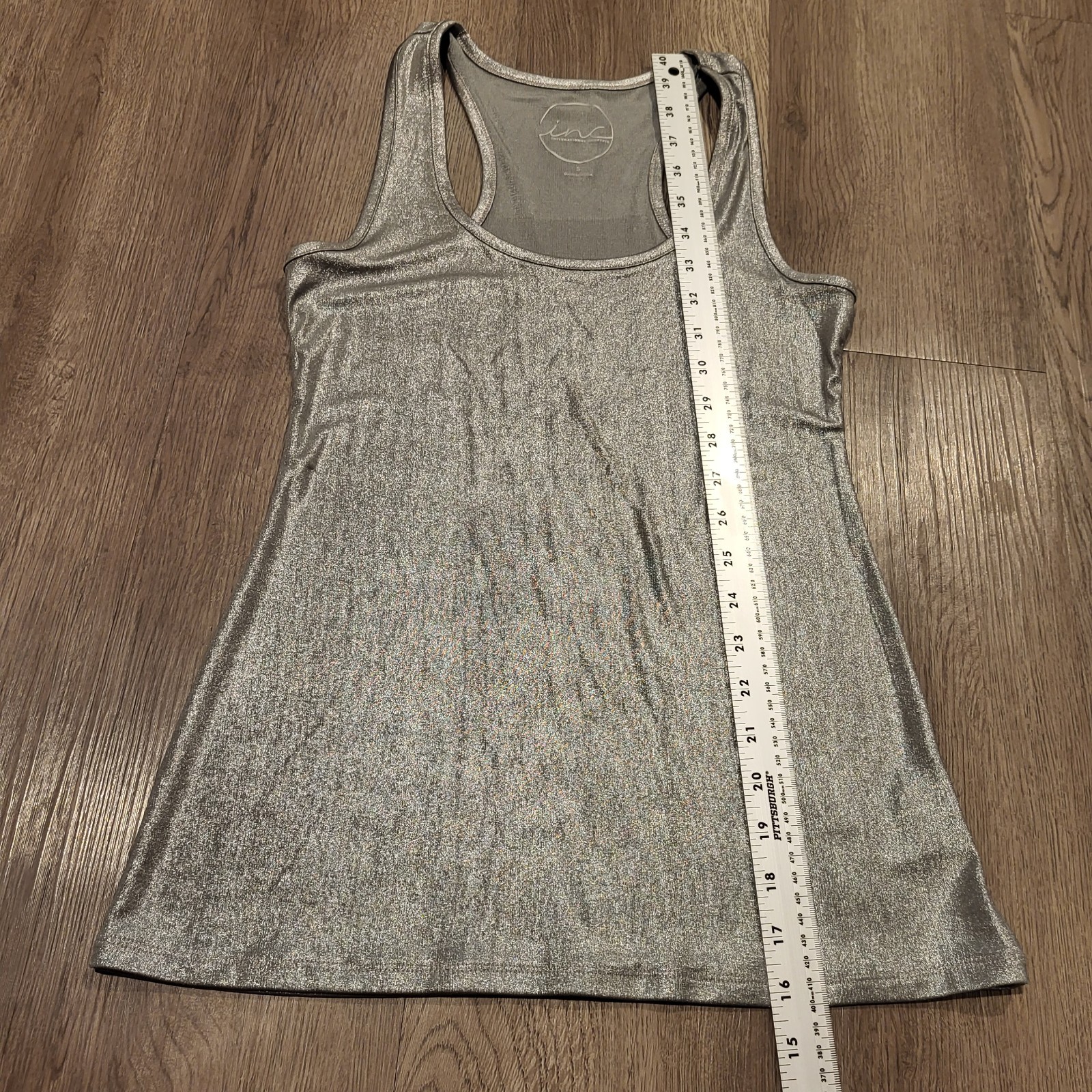 INC International Concepts Silver Metallic Sleeveless Top 95% Polyester Size S