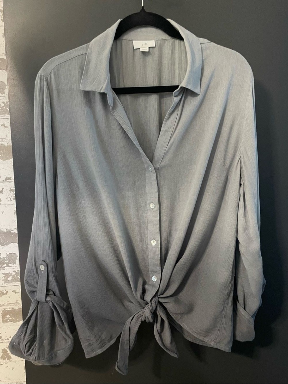 J. Jill Ombré Gray Tie Front Button Down Blouse Cotton Viscose Size Large