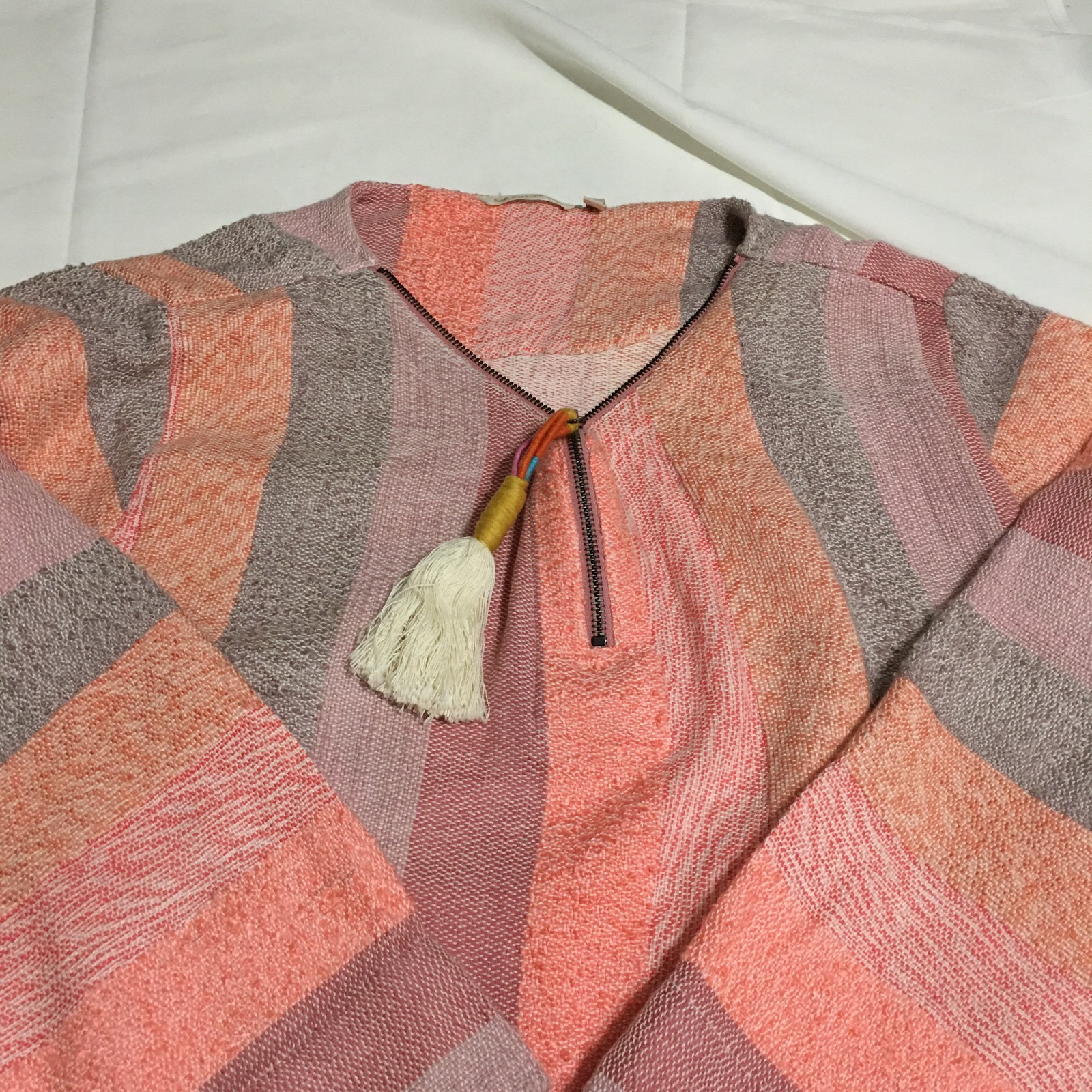 Soft Surroundings Womens 3X Striped Tunic Sweater Boho Quarter Zip Tassel Pocket