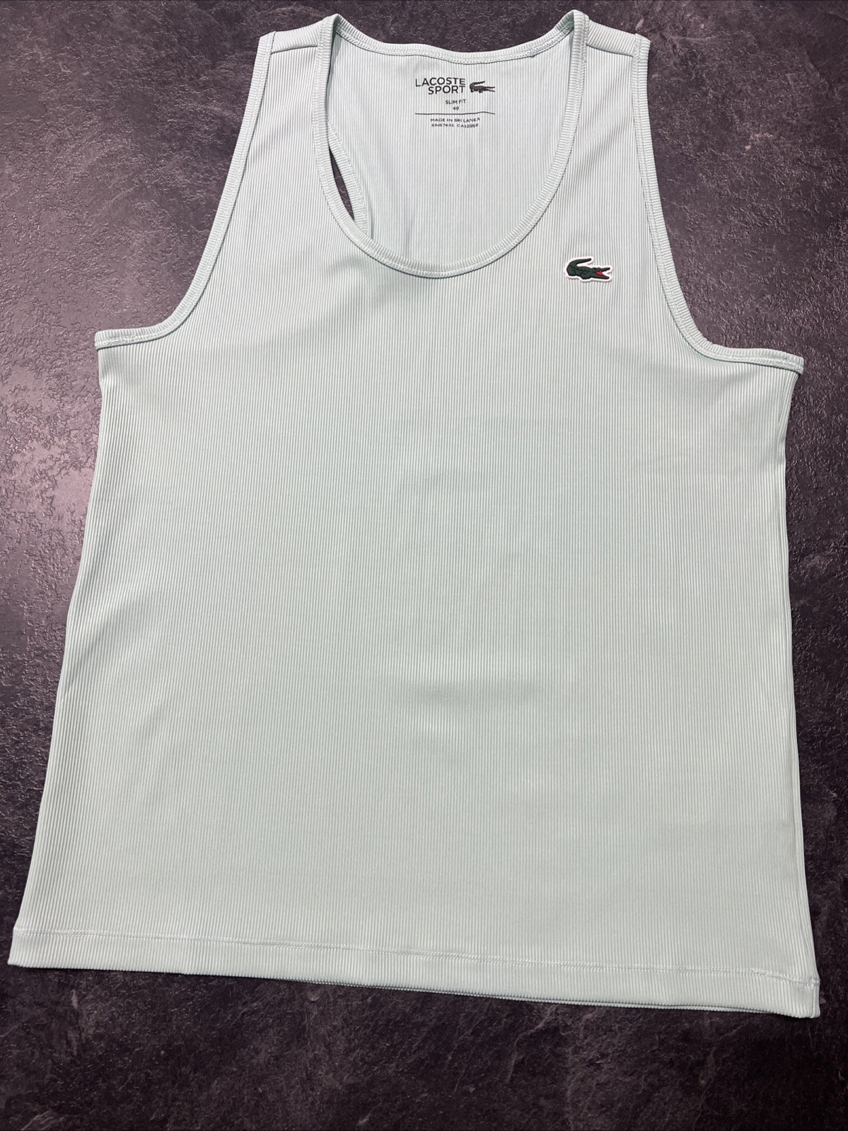 Lacoste Tank Top Women US Slim Fit EU 40 Green Ribbed Cotton Modal Stretch Logo