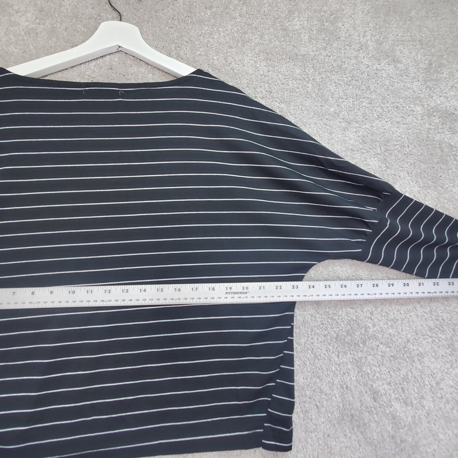 C+D+M Collection Blouse Top Womens L Black Striped Crew Neck Drop Shoulder Comfy