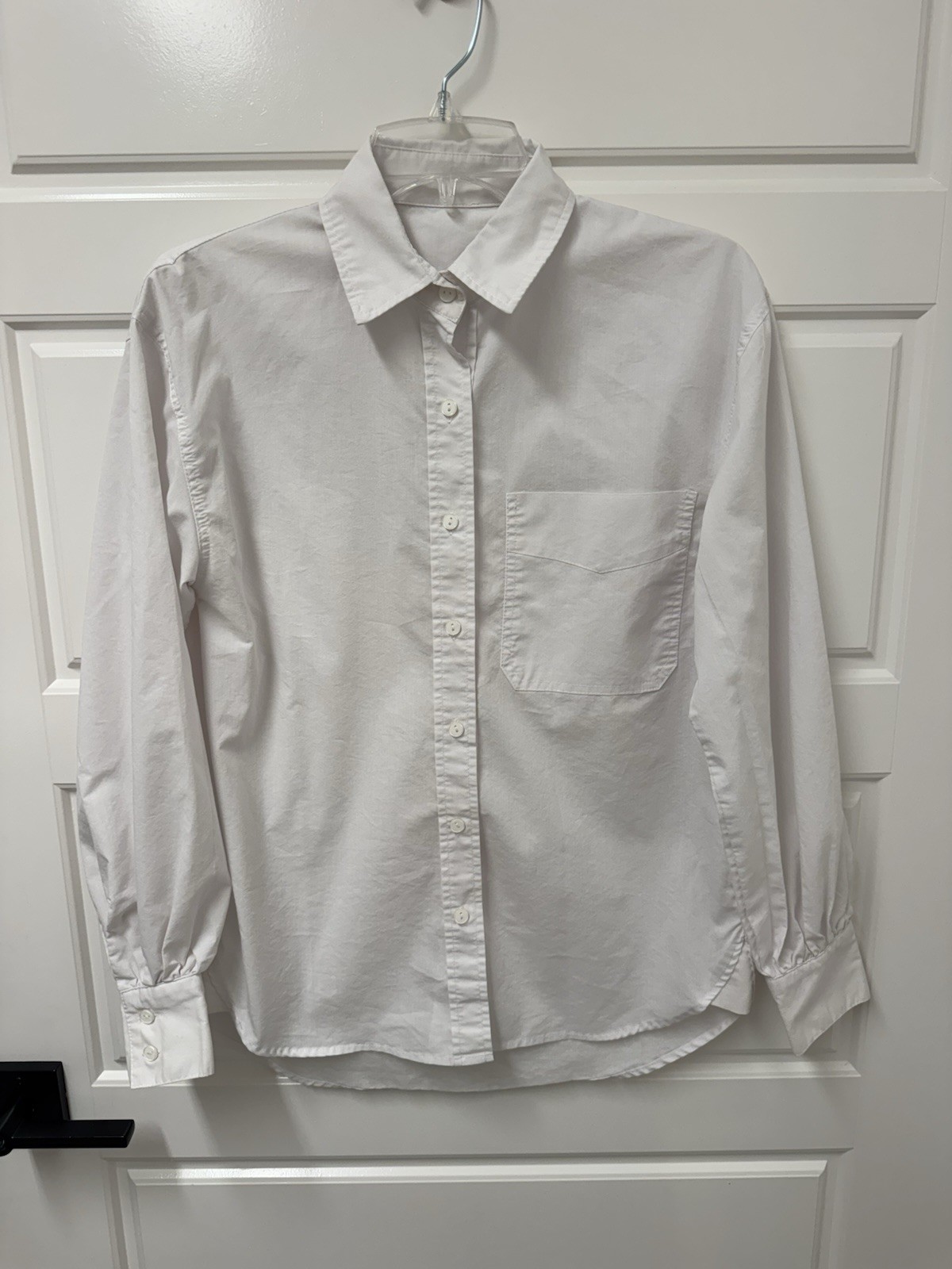 Medium Large Women’s White Button Down Blouse Shirt Kohl’s Stretch Nice A4