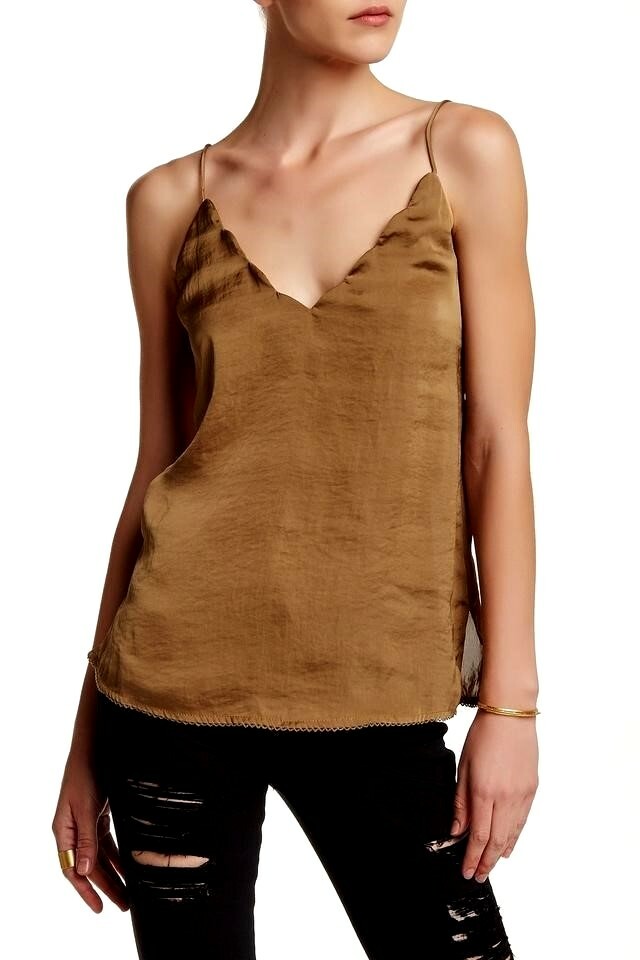Women’s Free People Scallop Satin Fatigue Olive Green Camisole Top size S $58