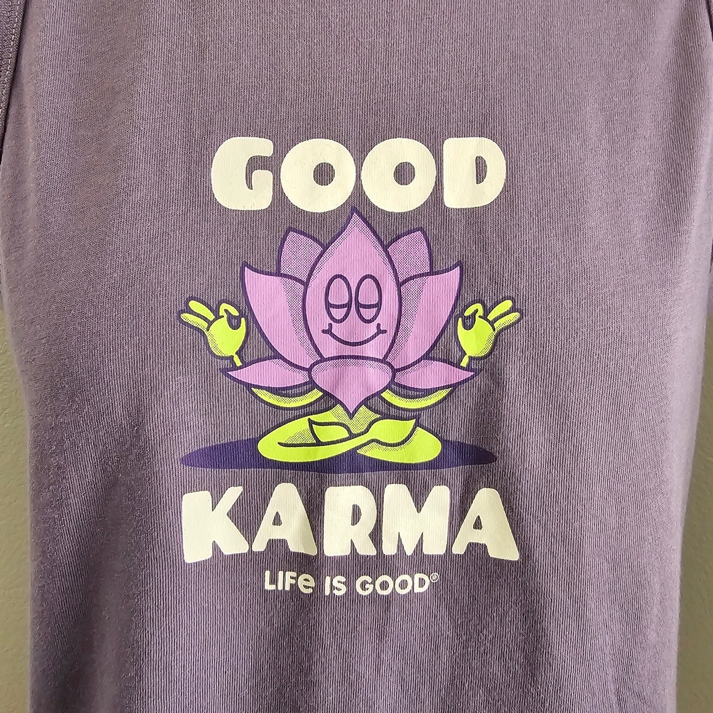 NWT Life is Good Cotton Crusher Boxy Good Karma Lotus Sleeveless Tee Top M