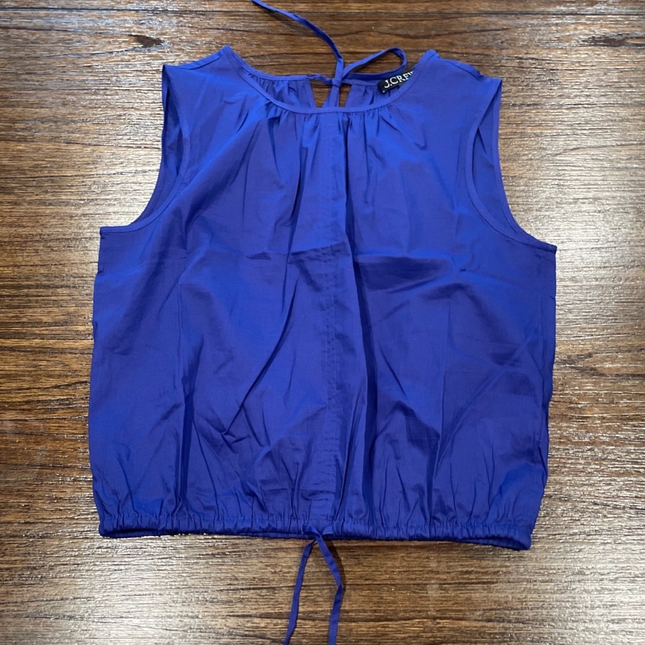 NWT J.Crew Drawstring-Waist Tank Top Sz S Cropped Sateen Indigo Blue Lightweight