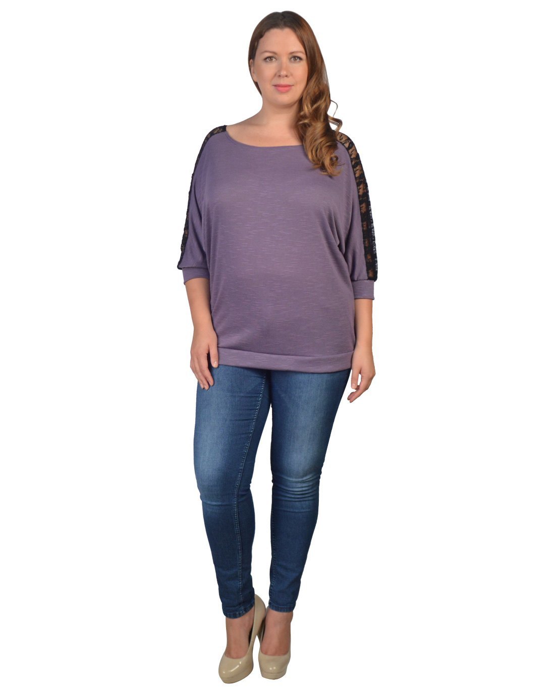 Womens XL/1XL,2XL,3XL Lilac Floral Lace 3/4 Sleeve Dolman Round NeckTop!