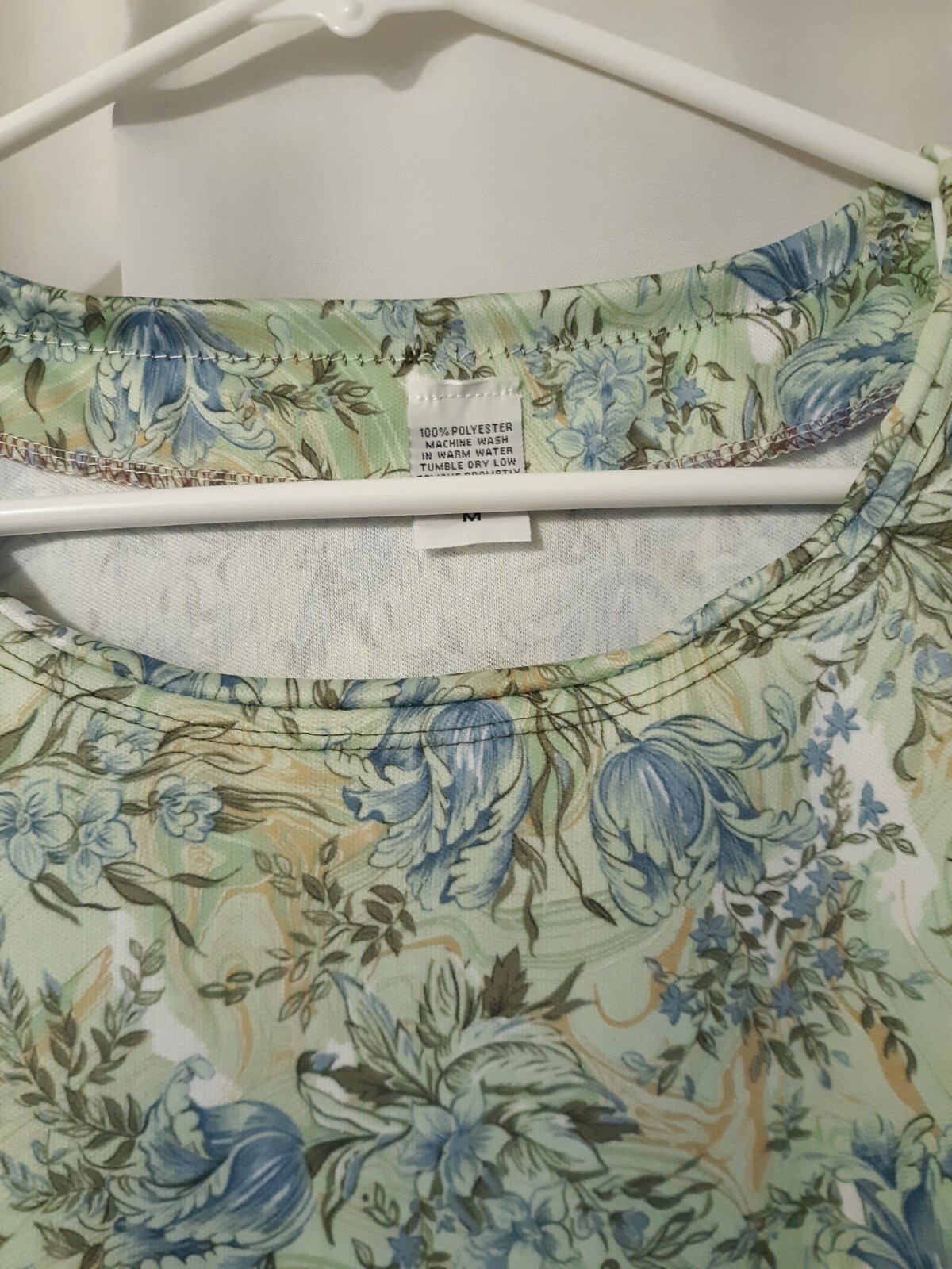 New Floral Knit Blouse M Mint Blue Scoop Dolman Short Sleeve Top Light & Breezy