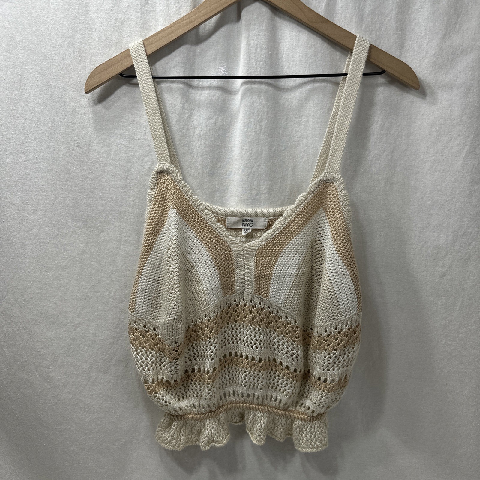 Madden NYC Crochet Knit Strappy Ruffle Elastic Hem Tank Top Womens Sz XXXL Boho