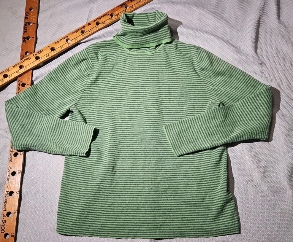 Vintage Eddie Bauer Shirt Womens XL Green Turtleneck Outdoor Preppy Striped 90s