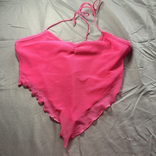 Shein Hot Pink Halter Handkerchief Top Mesh Lettuce Edge Y2K Festival XS