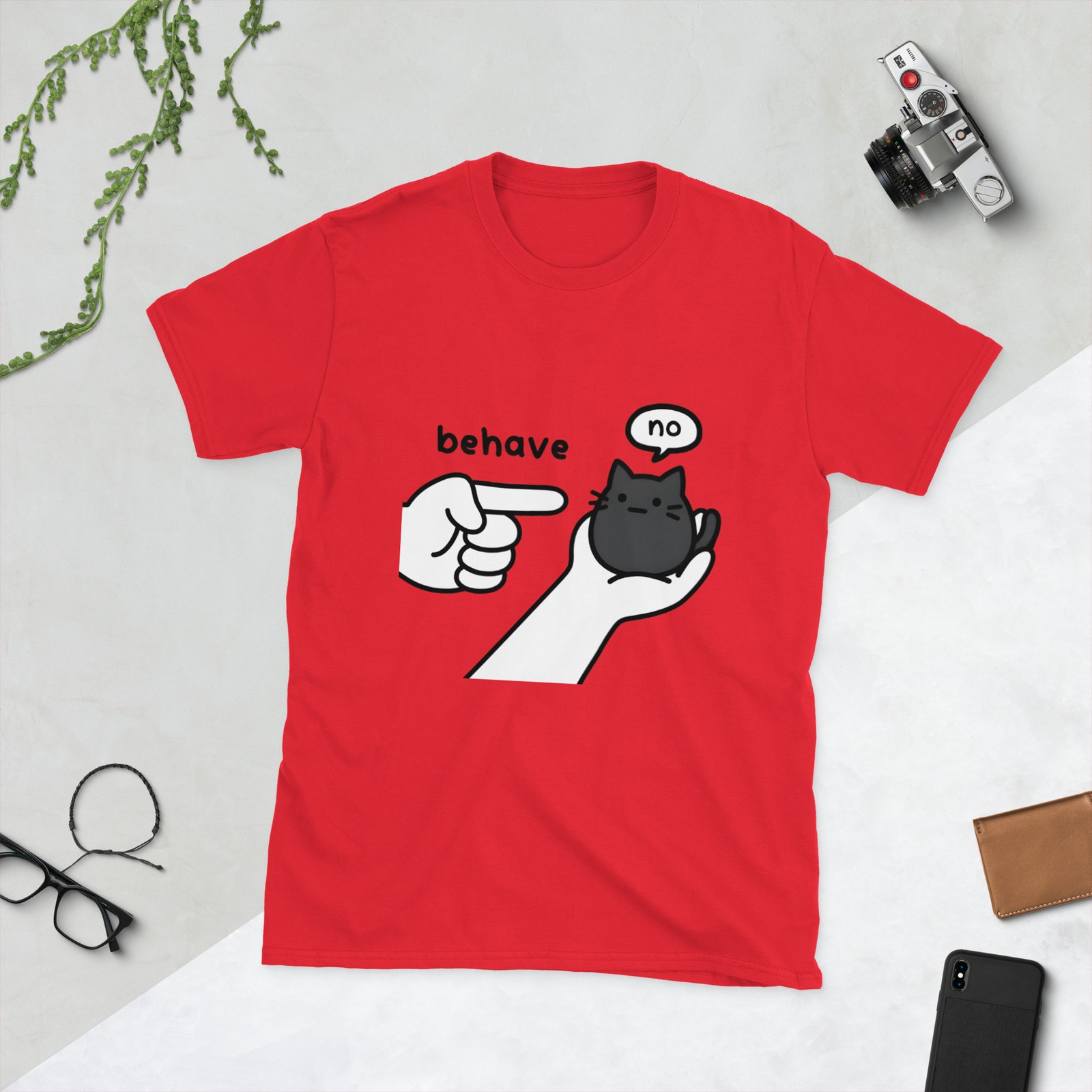 Behave. No. Funny Black Cat T-Shirt Cute Sassy Cat Humor Graphic Tee Gift
