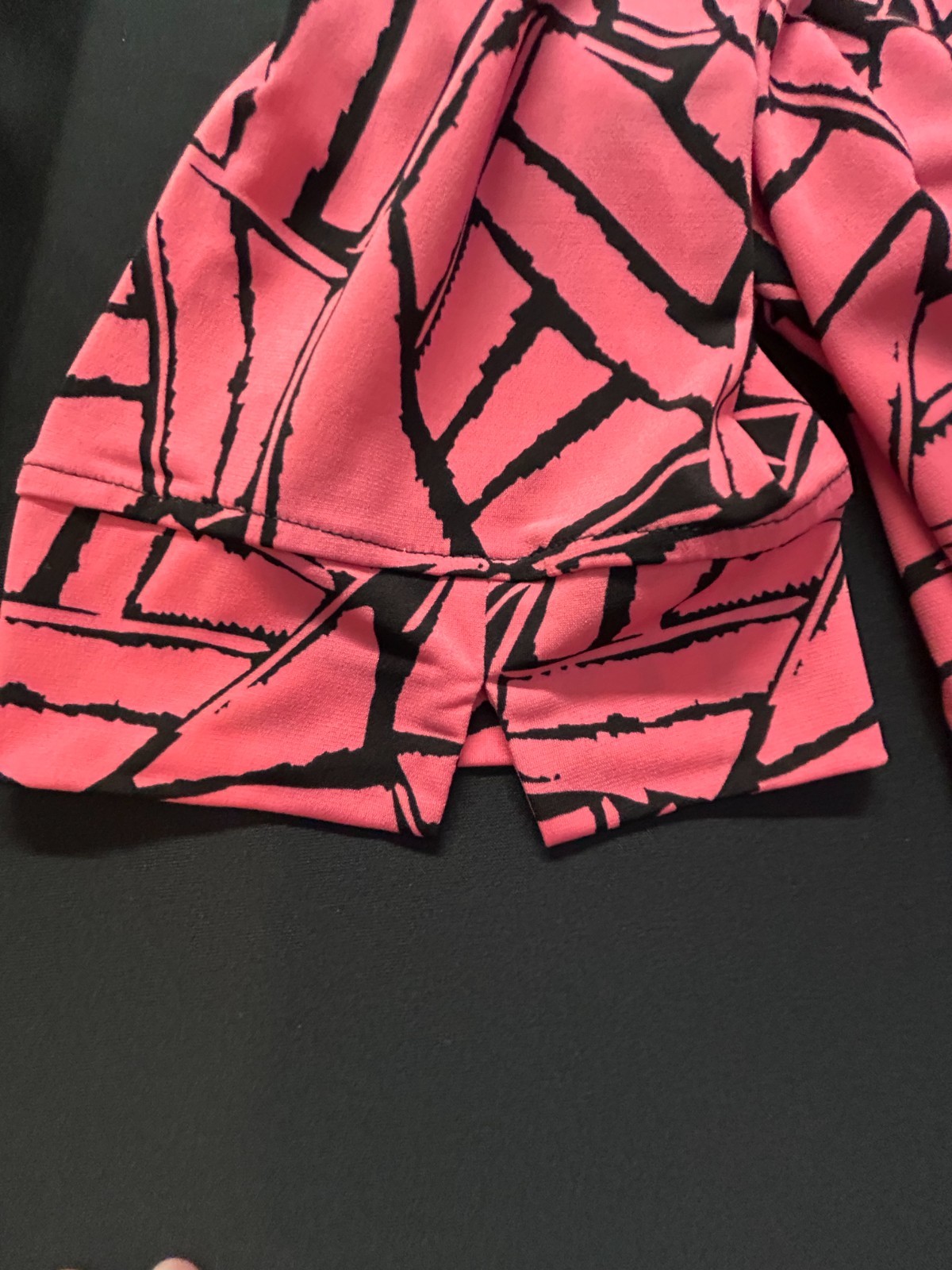 N Touch 3X Pink Black Pleated Blouse Stretch Career Plus Size 3/4 Slv Split Hem