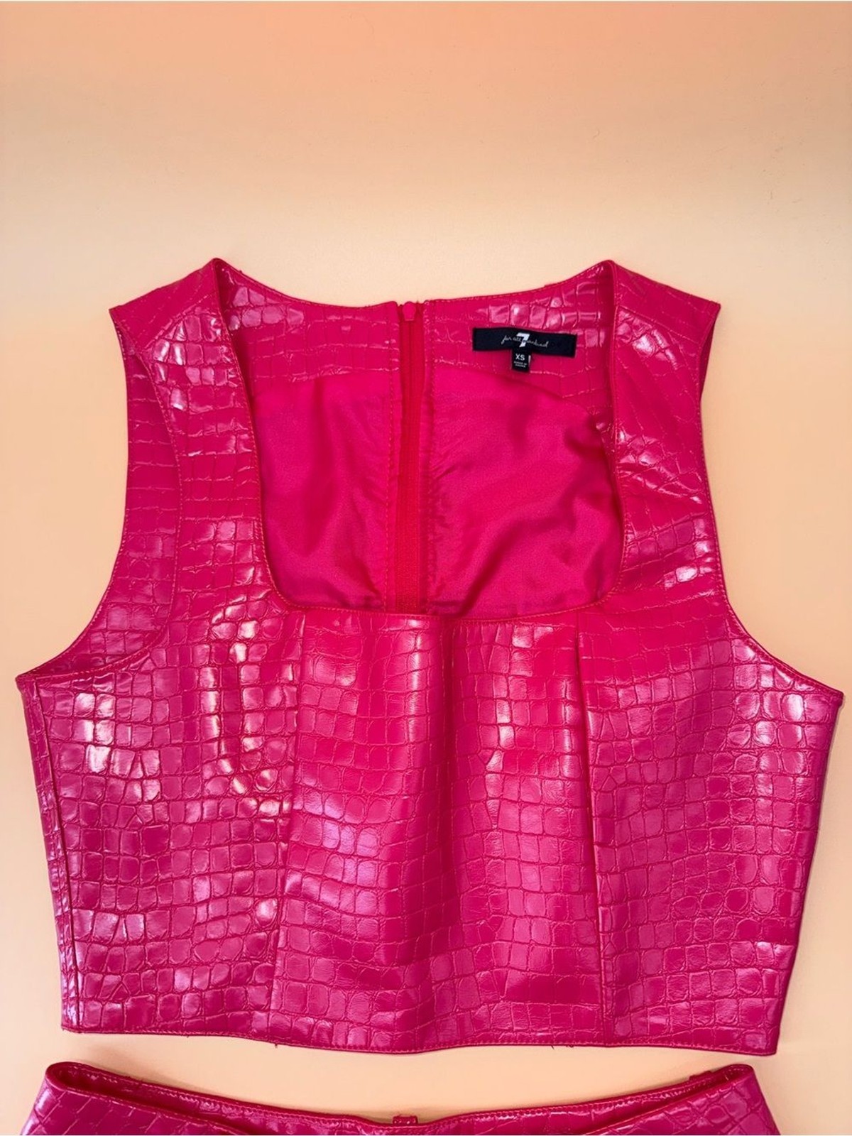 7 For All Mankind Hot Pink Croco Leather Set High Waist Shorts & Crop Top NWOT