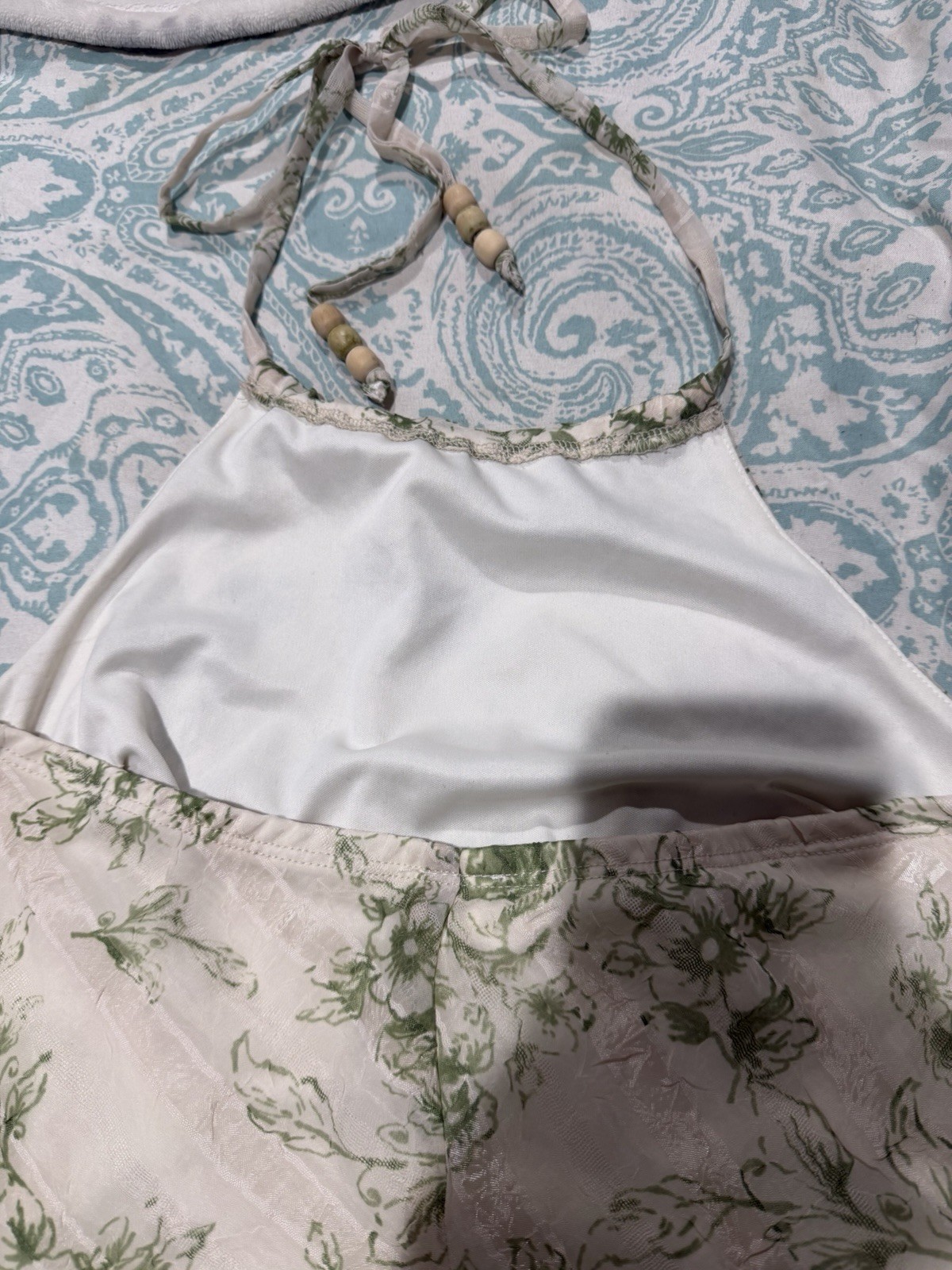 Vintage Studio Y Green Floral Halter Handkerchief Top
