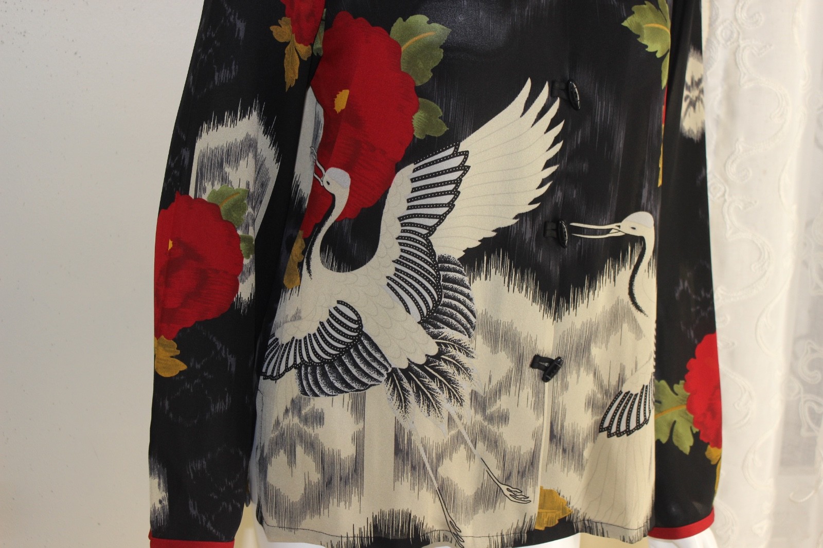 Harari Sz M Elegant Asian Amazing Art-to-Wear Crane Blouse Shirt Top