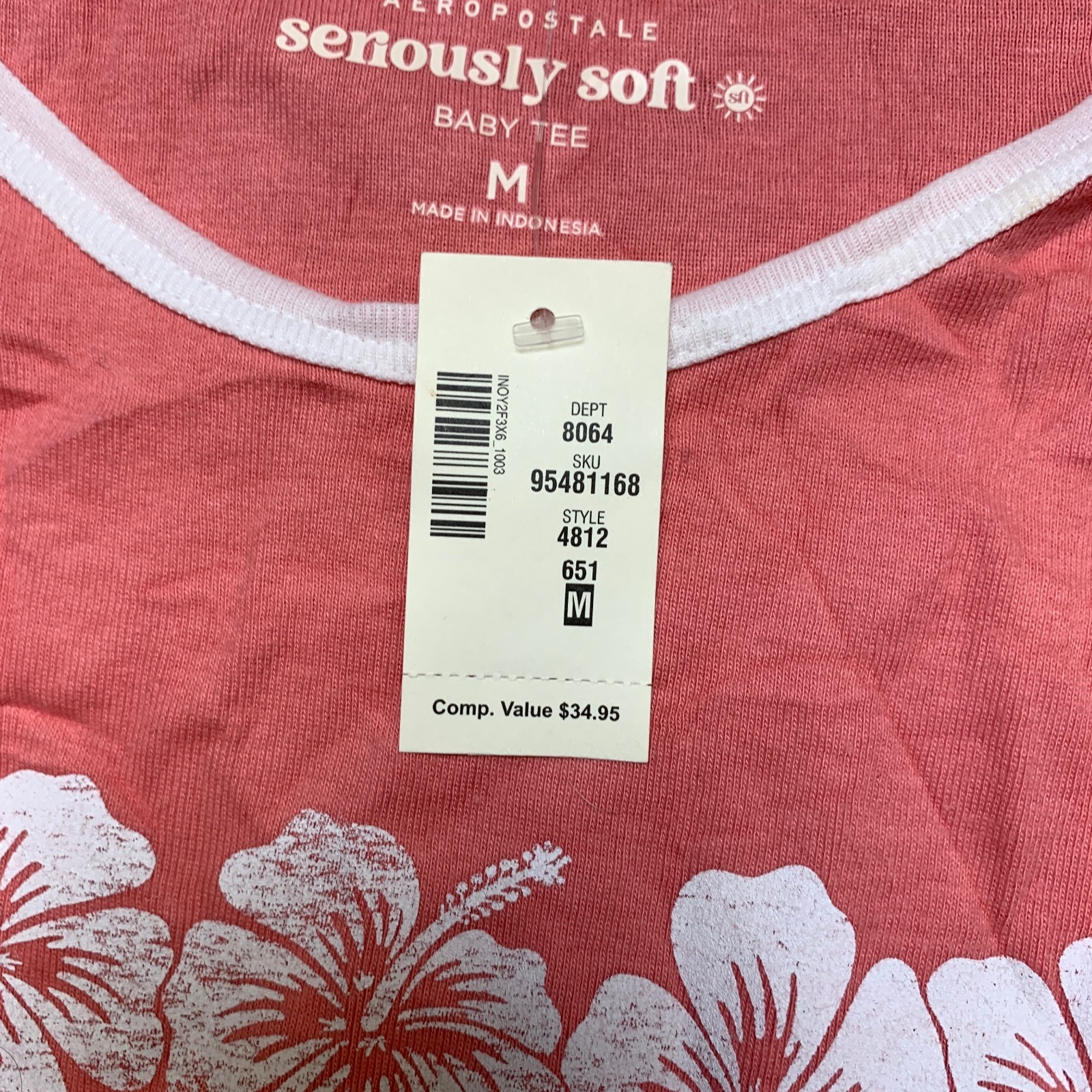 Aeropostale Roxy Hibiscus Graphic Baby T Shirt Womens Medium Pink Short Sleeve