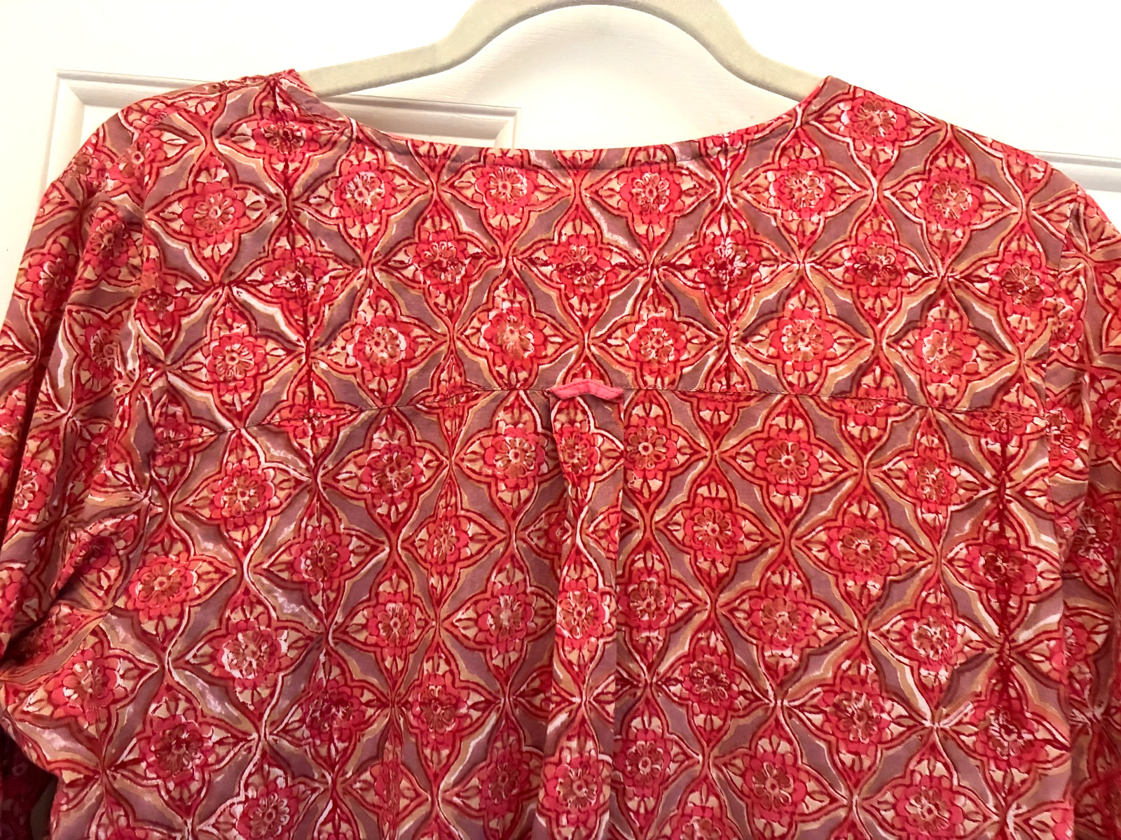FABINDIA Top Womens XL Cotton Tunic Kurta 3/4 Sleeve orange and pink