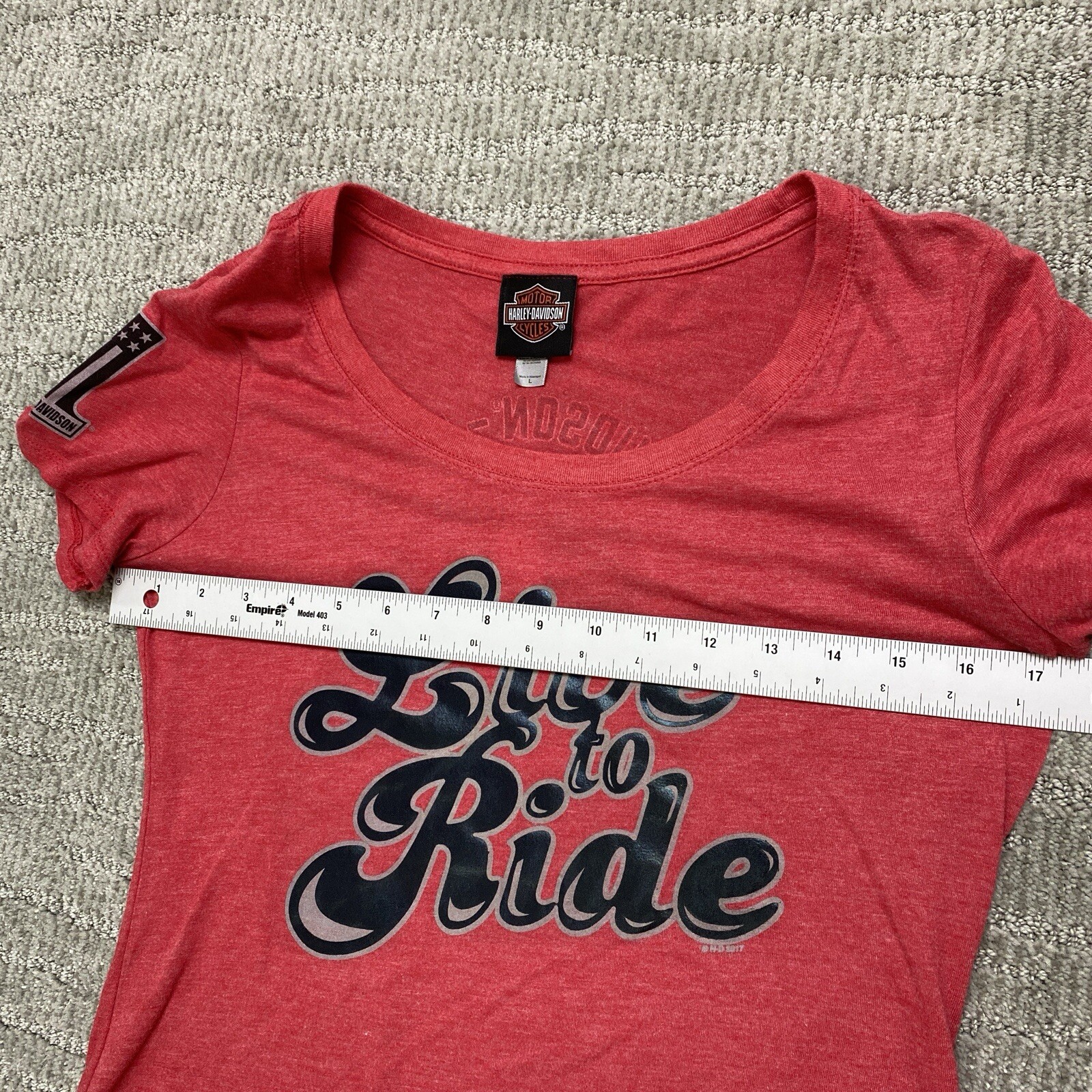 Harley Davidson Women’s Large Red Black Motorcycle Biker Live to Ride