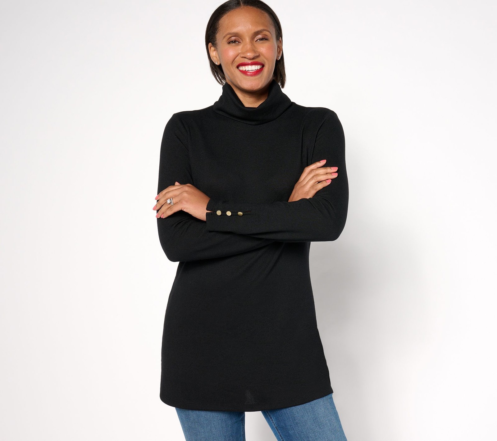 Denim & Co. Women’s Top Sz M Essentials Heavenly Jersey Tunic Black A673725