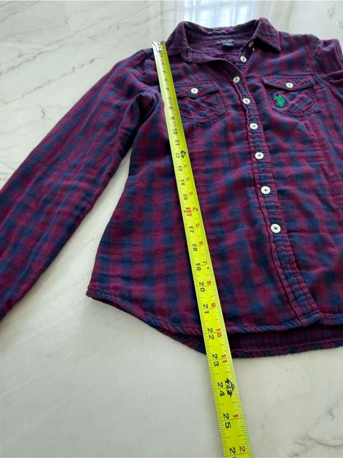 U.S. Polo Assn. Navy and Burgundy Plaid Flannel Cotton Button-Down Shirt Small