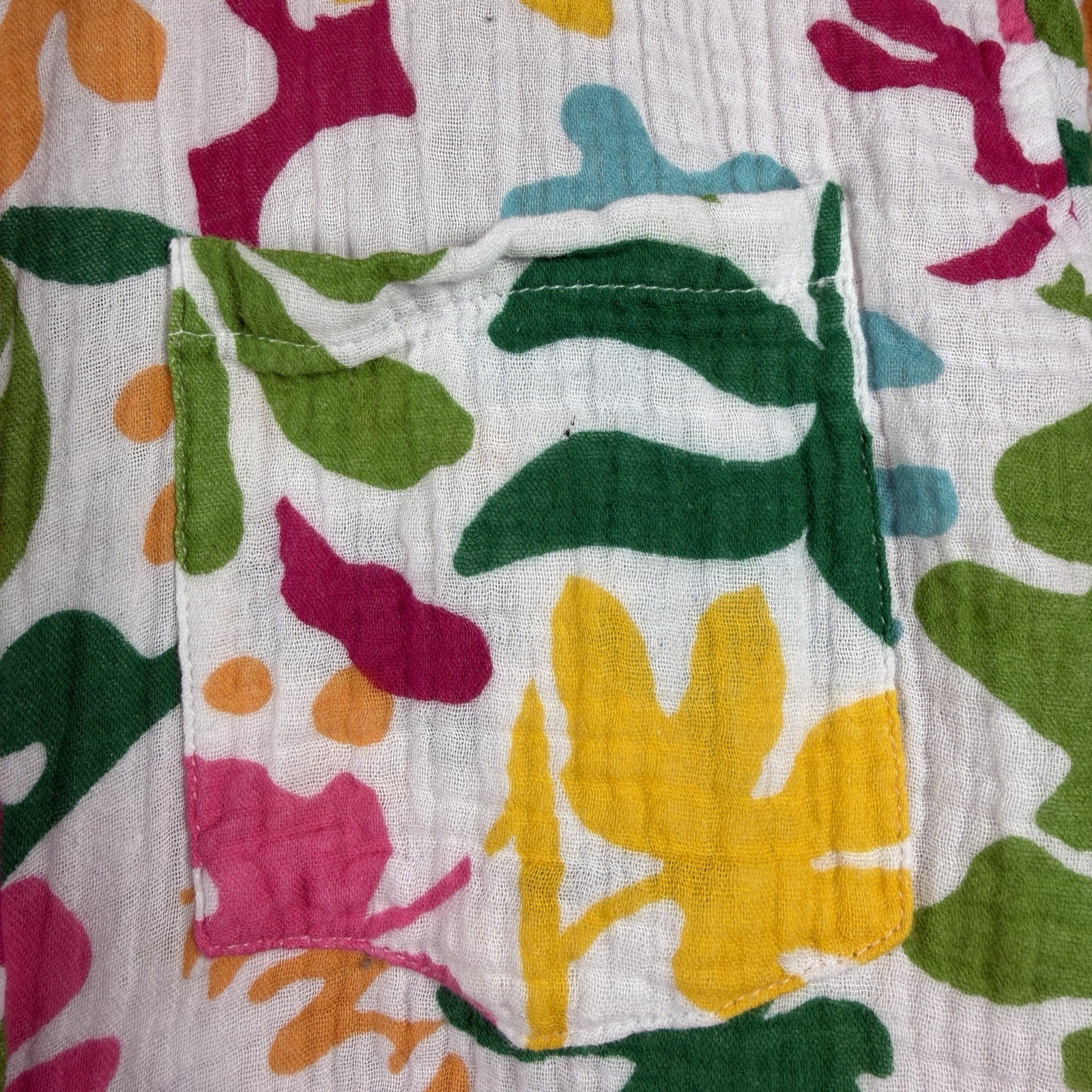 Women’s Multicolor Large 100% Cotton Gauze Abstract Long Sleeve Button Up Resort