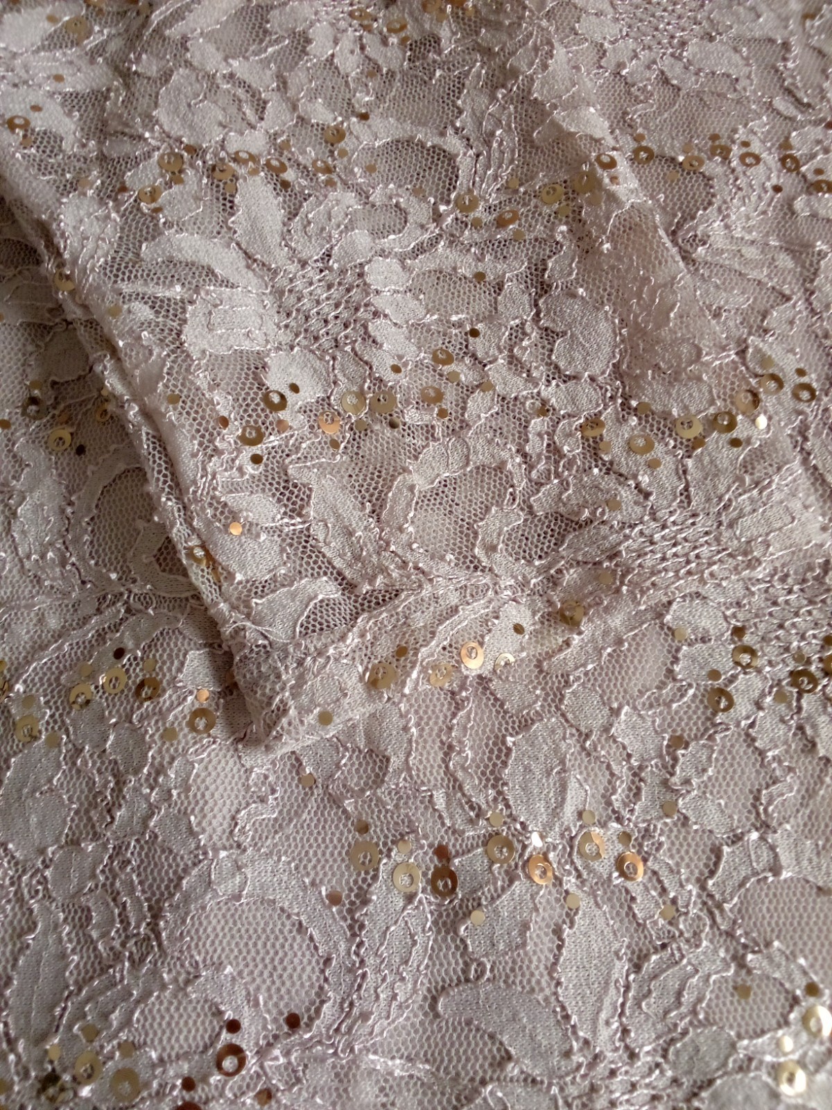 Top Beige Lace Blouse Gold Sequin Embroidered Elegant Women’s Boho Chic